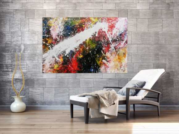 Abstraktes Acrylbild bunt modern Splashstyle Action Painting