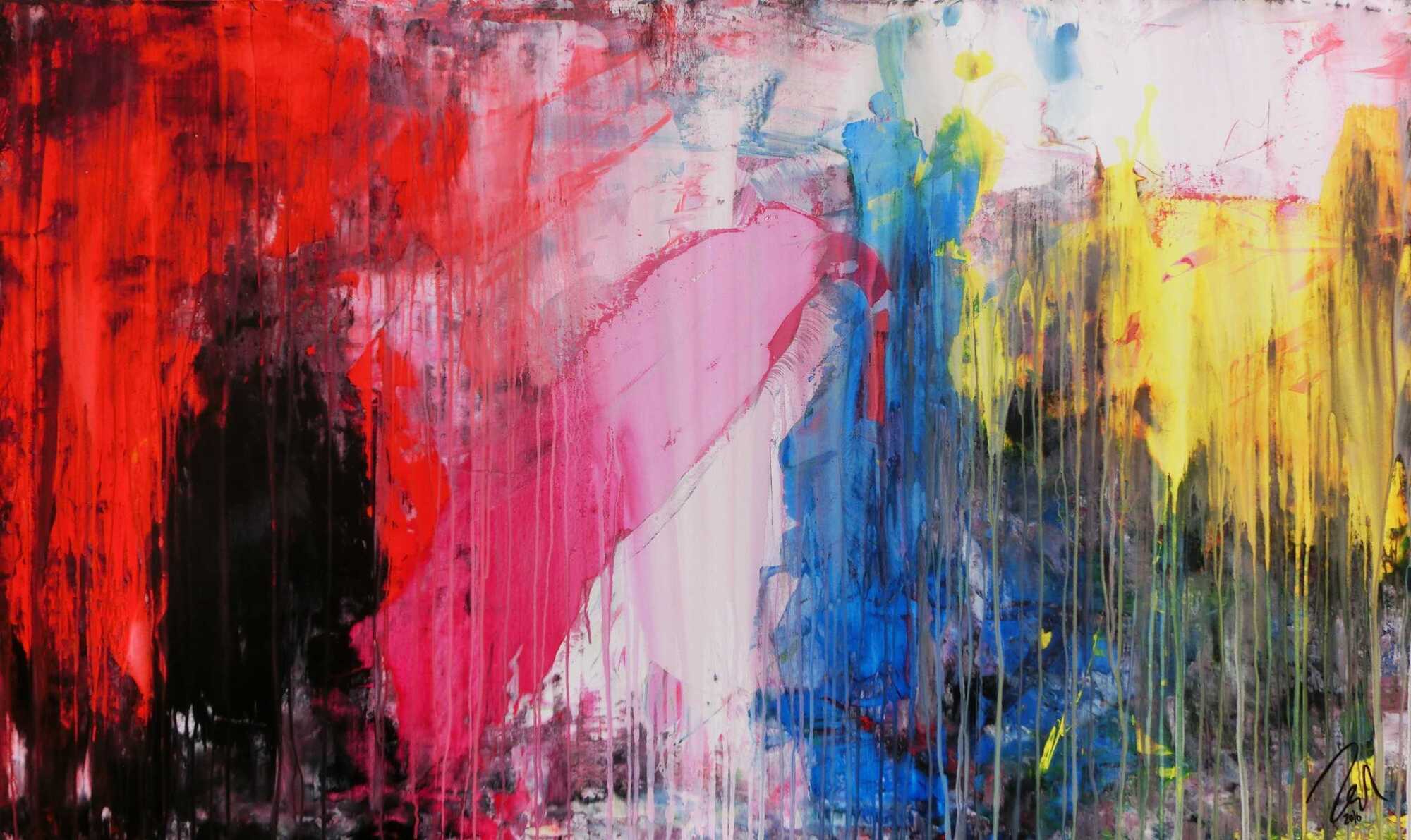 Abstraktes Acrylgemälde mit dunklen und hellen Farben modern drip patinting