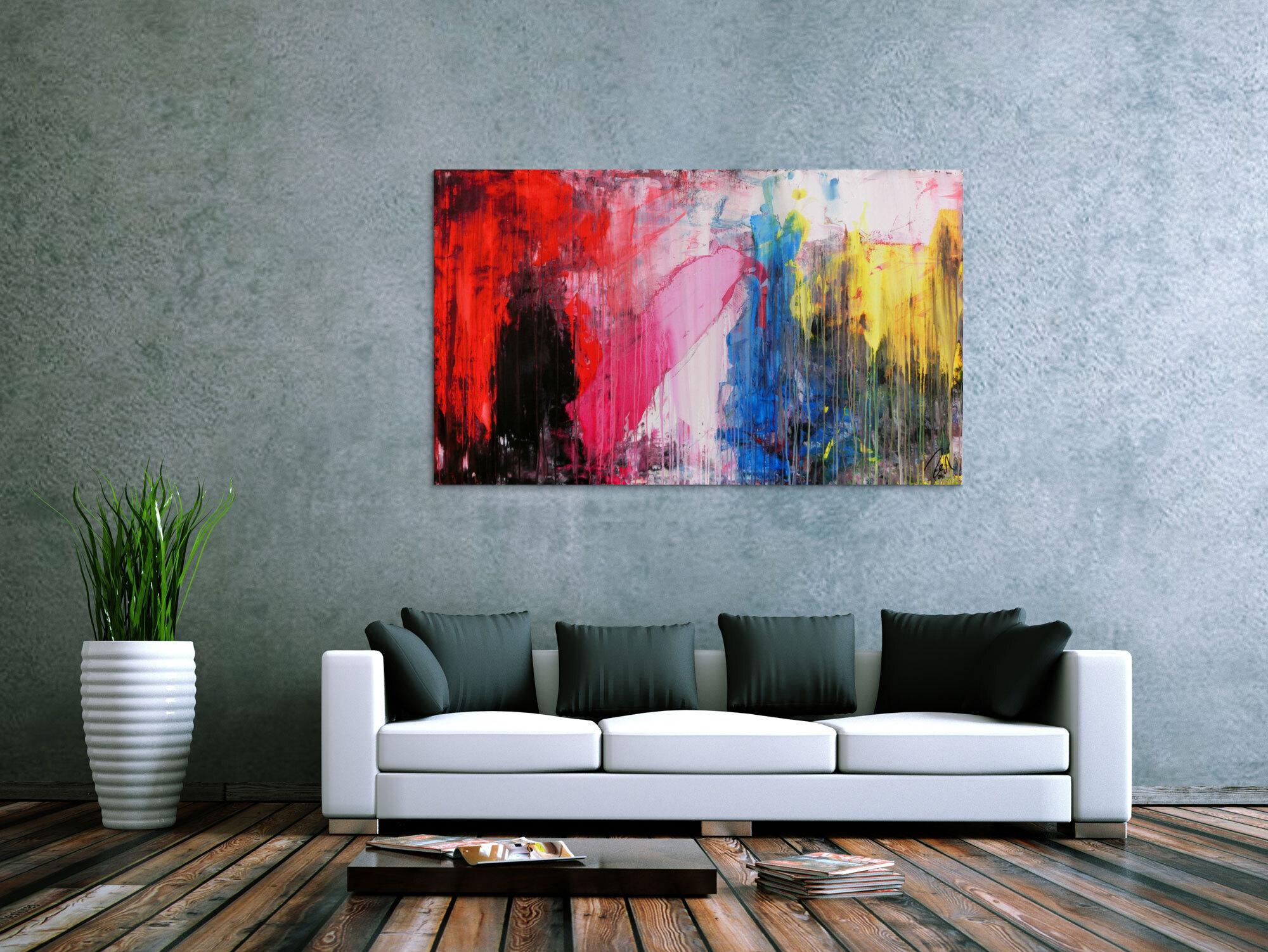 Abstraktes Acrylgemälde mit dunklen und hellen Farben modern drip patinting