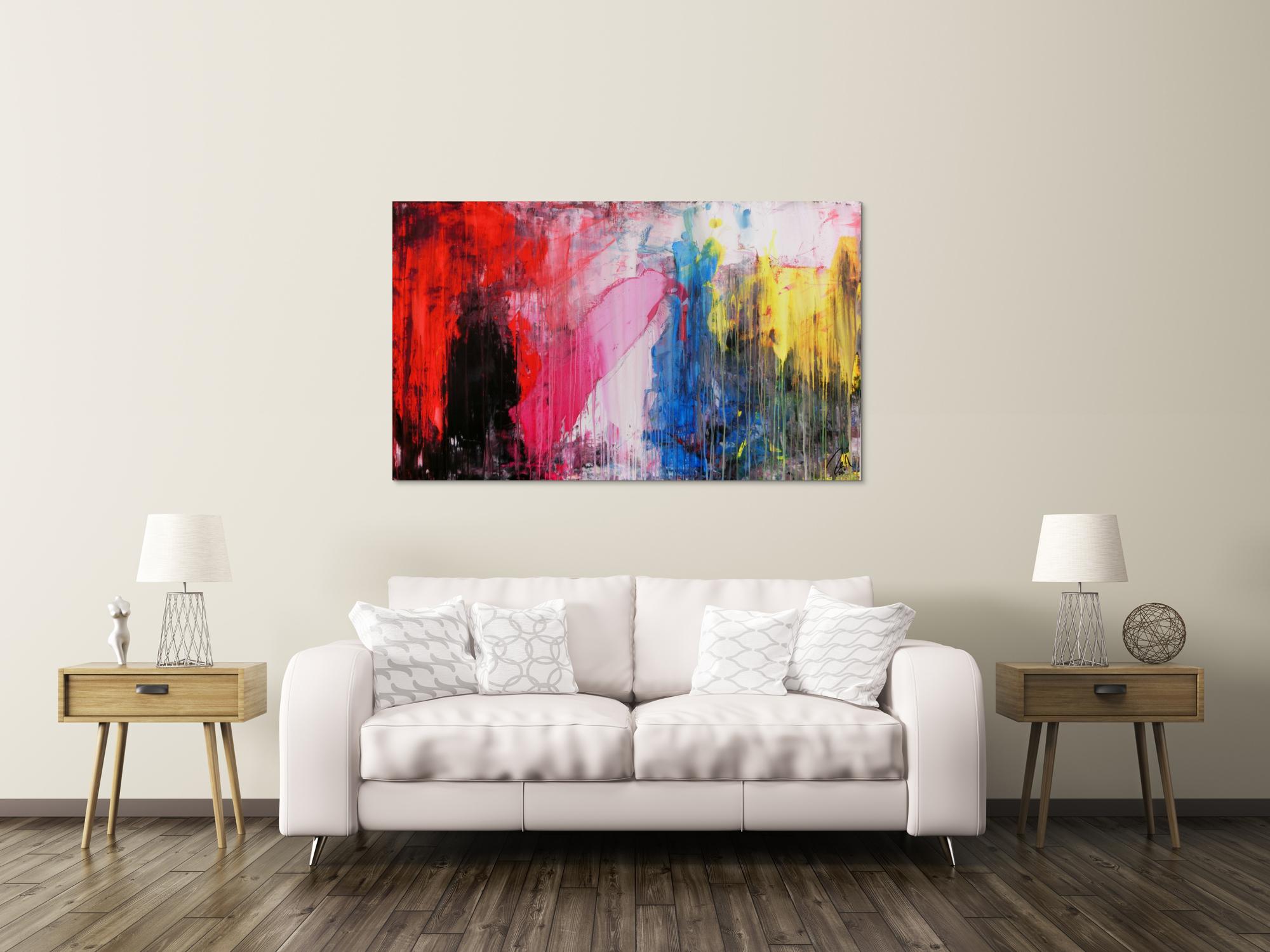 Abstraktes Acrylgemälde mit dunklen und hellen Farben modern drip patinting