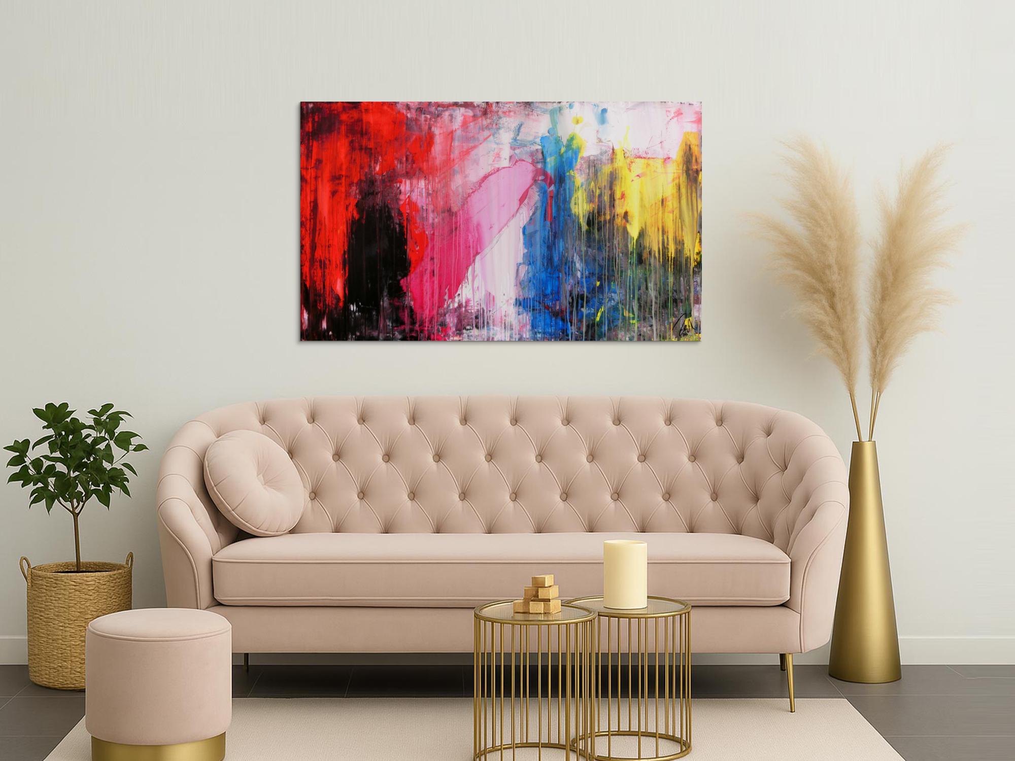 Abstraktes Acrylgemälde mit dunklen und hellen Farben modern drip patinting