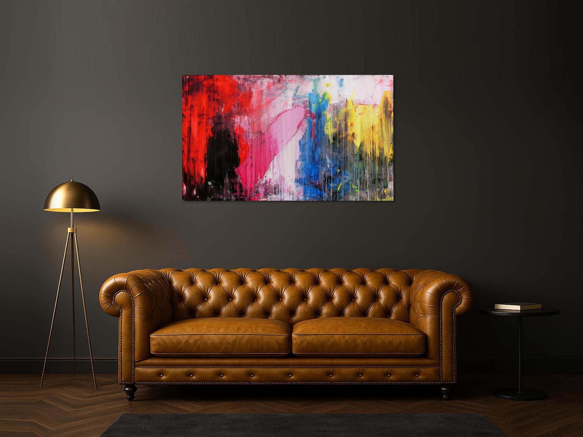 Abstraktes Acrylgemälde mit dunklen und hellen Farben modern drip patinting