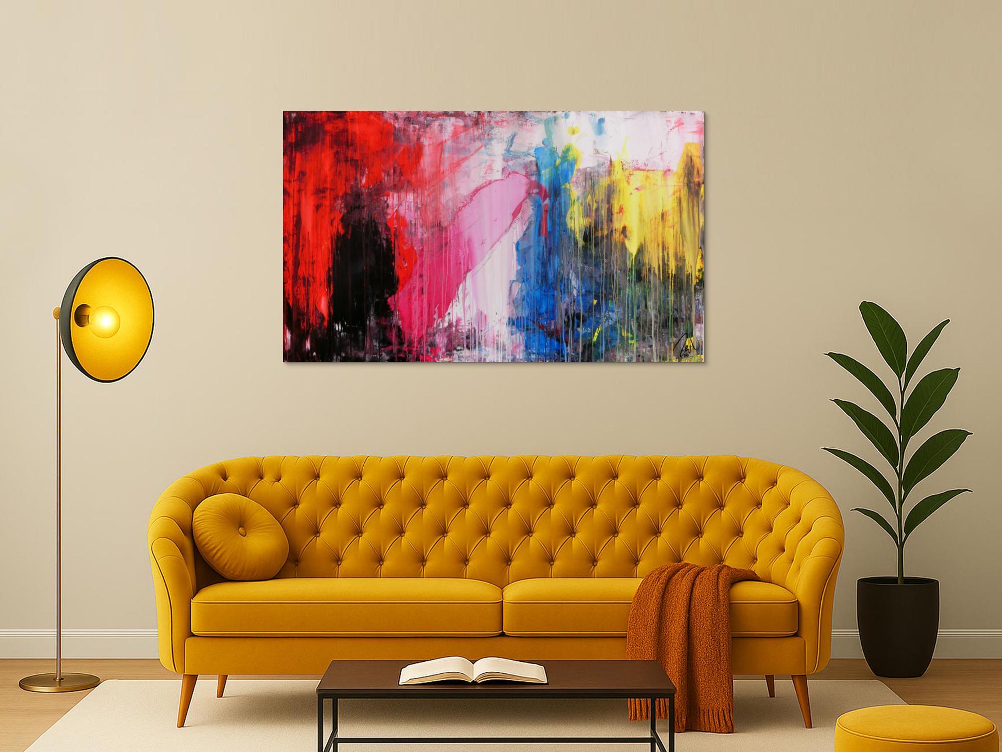 Abstraktes Acrylgemälde mit dunklen und hellen Farben modern drip patinting