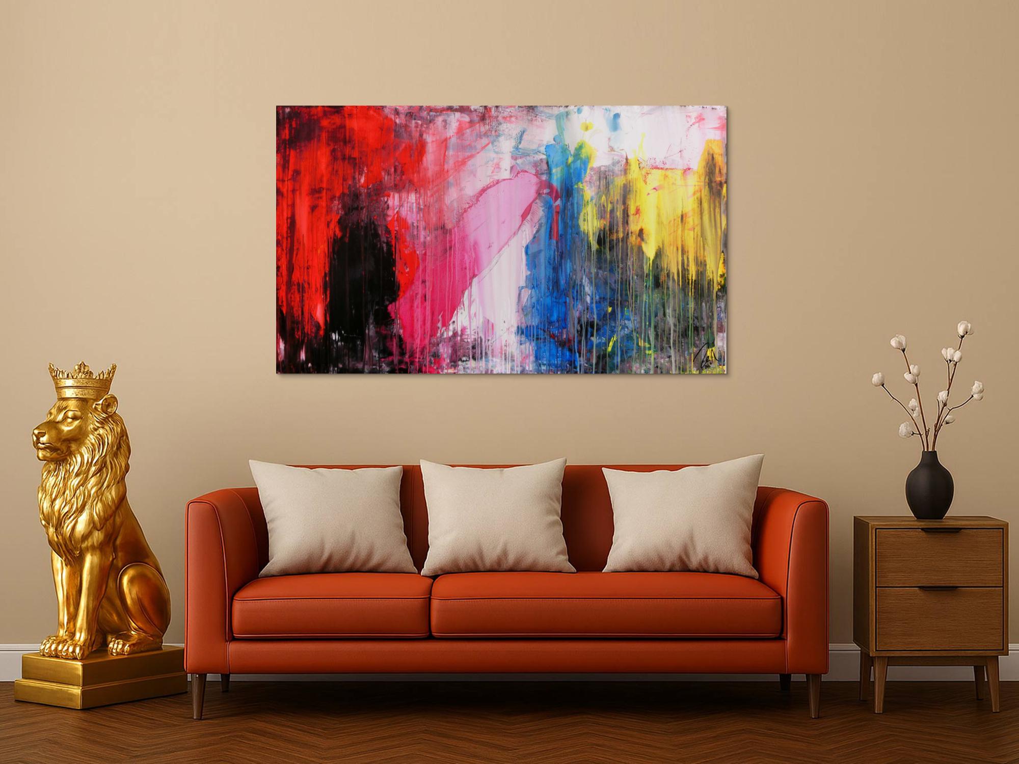 Abstraktes Acrylgemälde mit dunklen und hellen Farben modern drip patinting