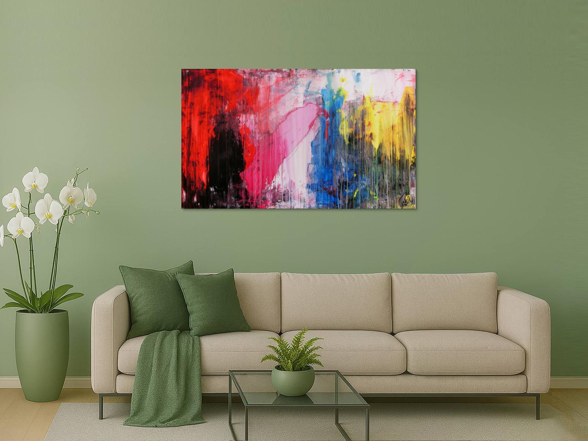 Abstraktes Acrylgemälde mit dunklen und hellen Farben modern drip patinting