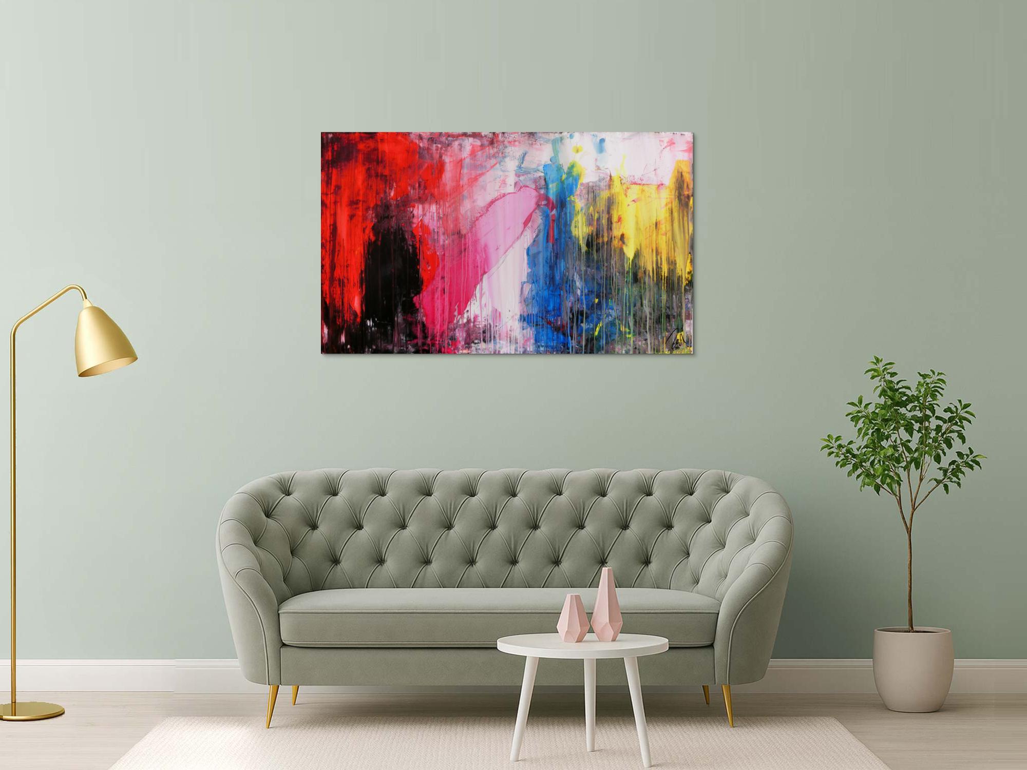 Abstraktes Acrylgemälde mit dunklen und hellen Farben modern drip patinting