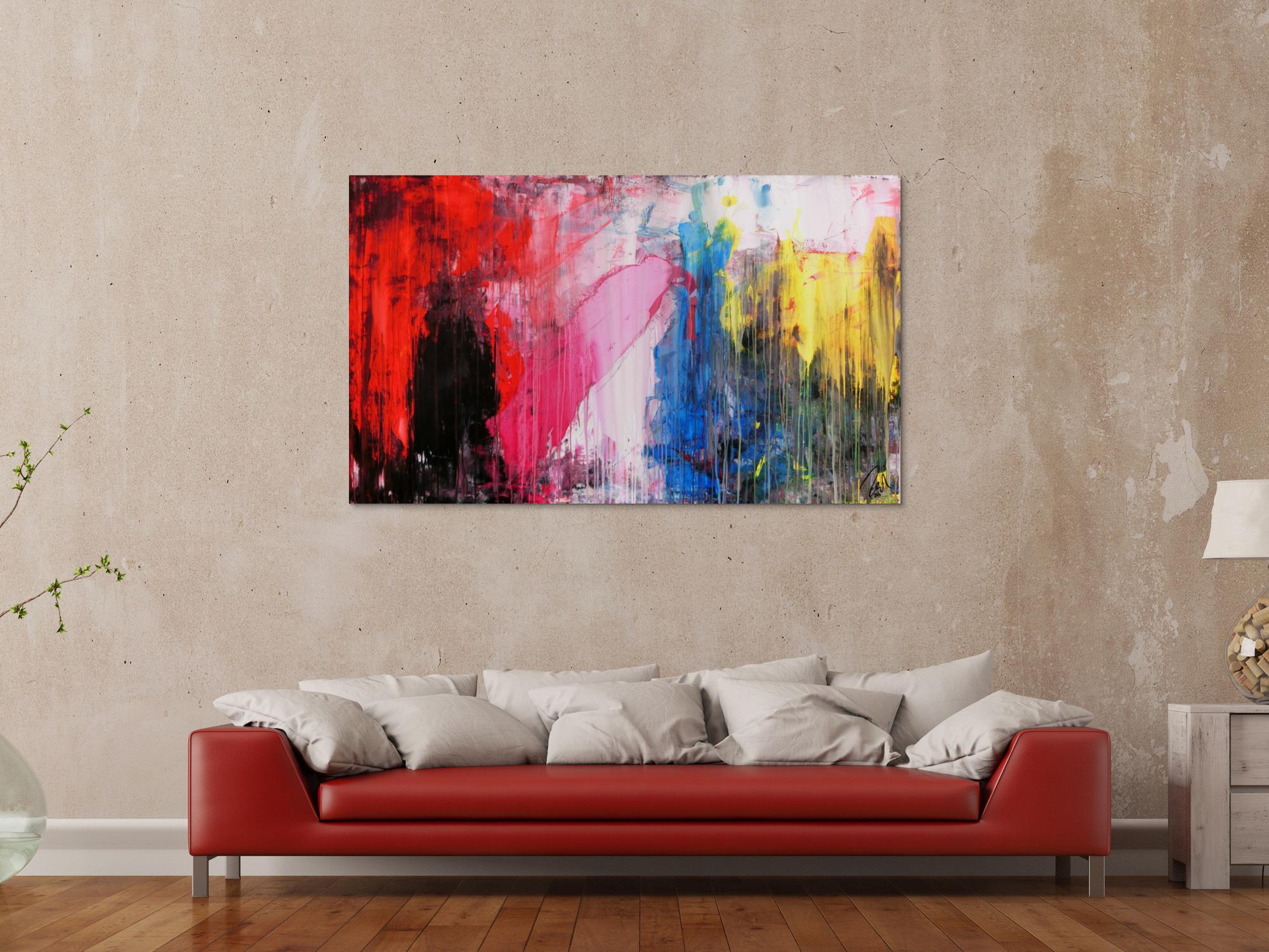 Abstraktes Acrylgemälde mit dunklen und hellen Farben modern drip patinting