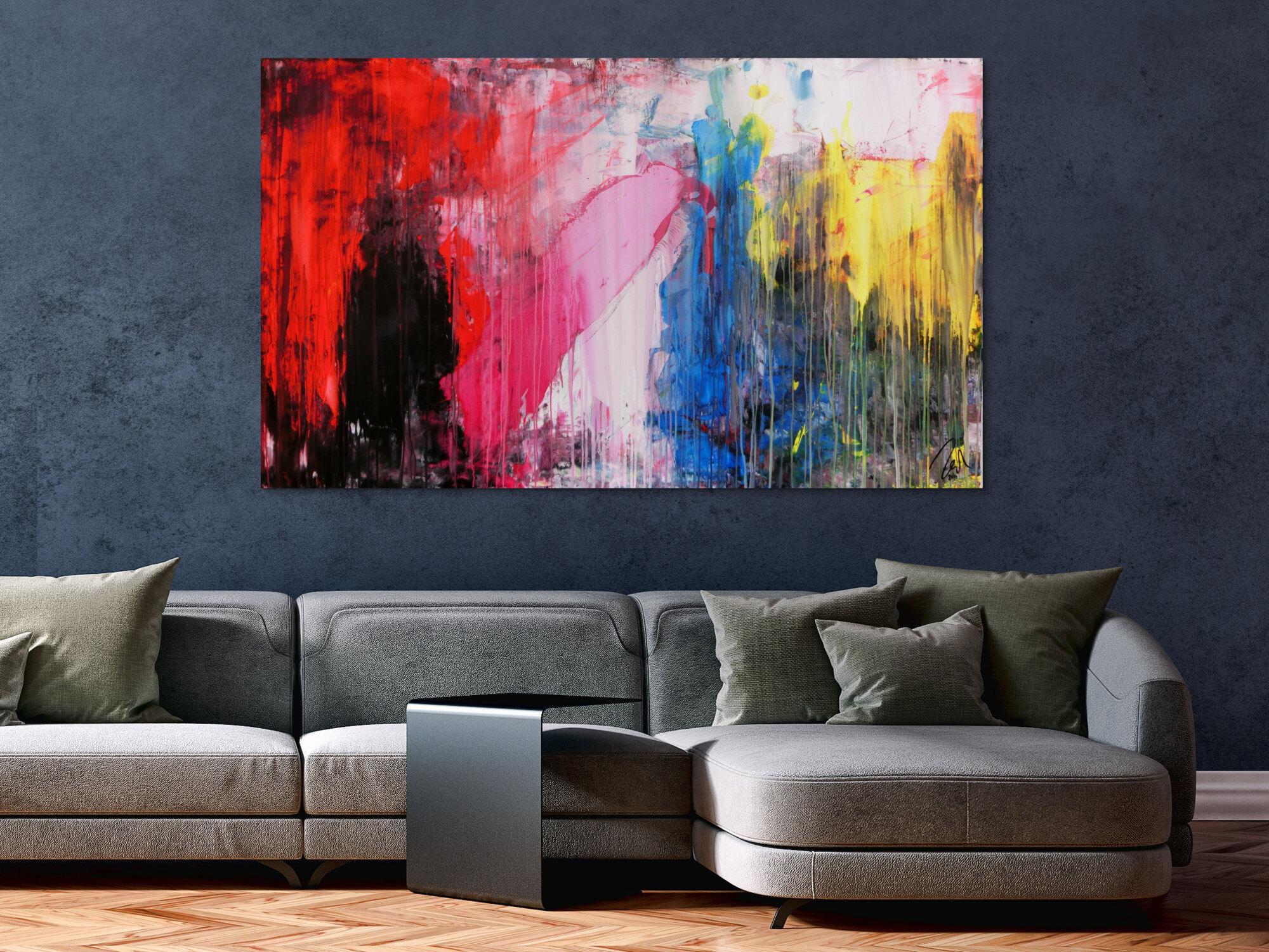 Abstraktes Acrylgemälde mit dunklen und hellen Farben modern drip patinting