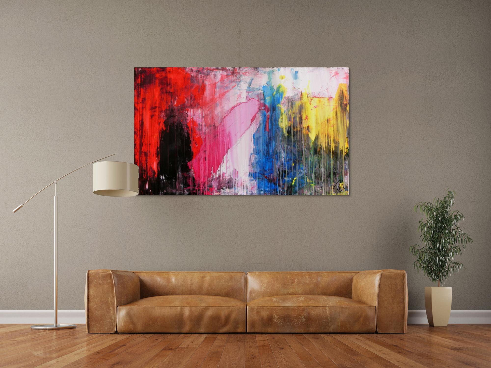 Abstraktes Acrylgemälde mit dunklen und hellen Farben modern drip patinting