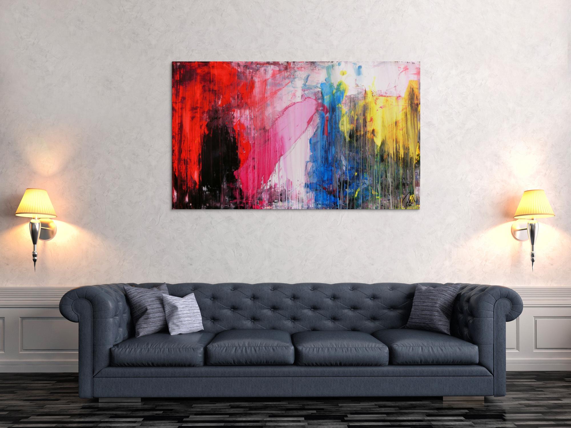 Abstraktes Acrylgemälde mit dunklen und hellen Farben modern drip patinting