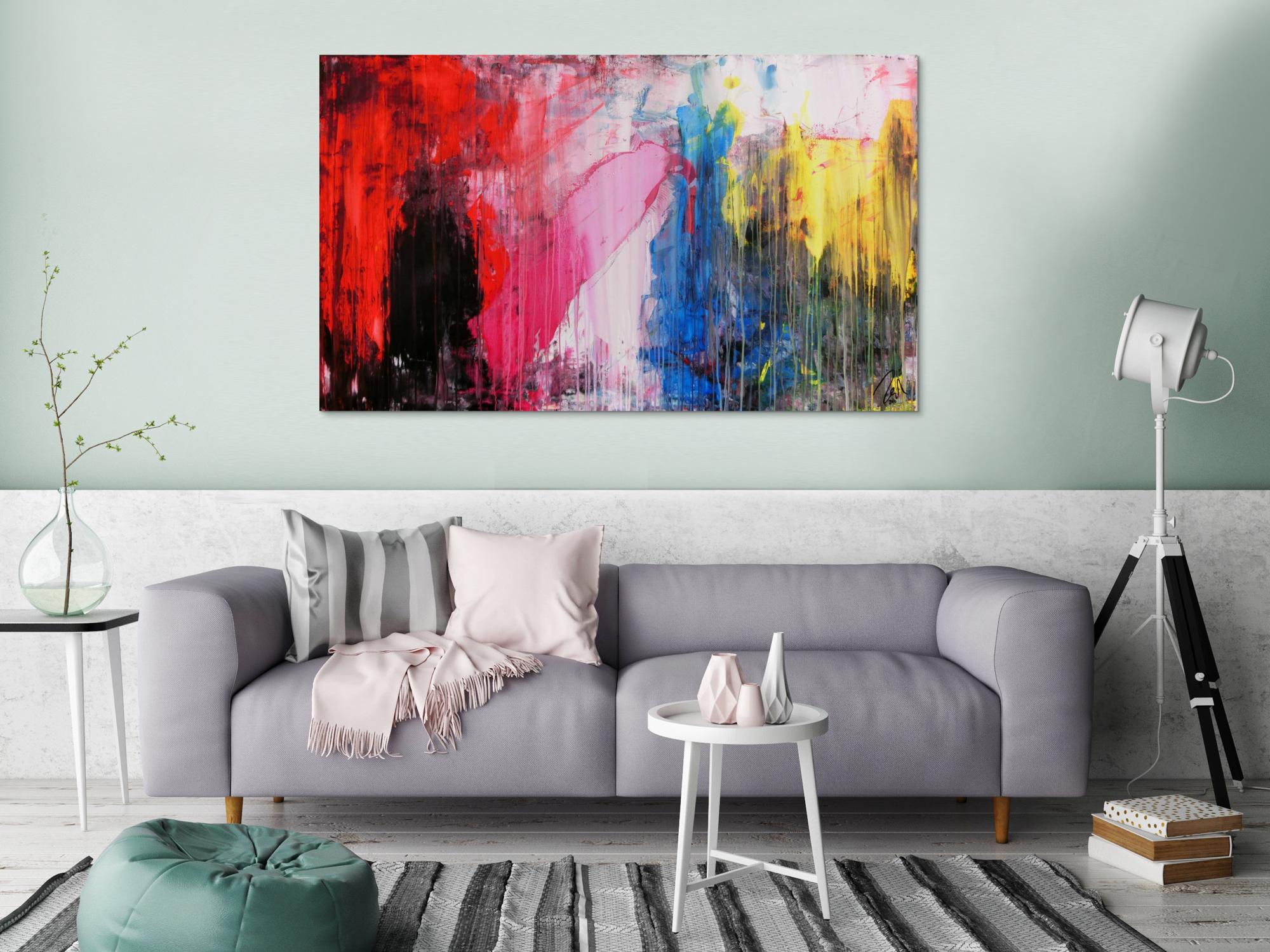 Abstraktes Acrylgemälde mit dunklen und hellen Farben modern drip patinting