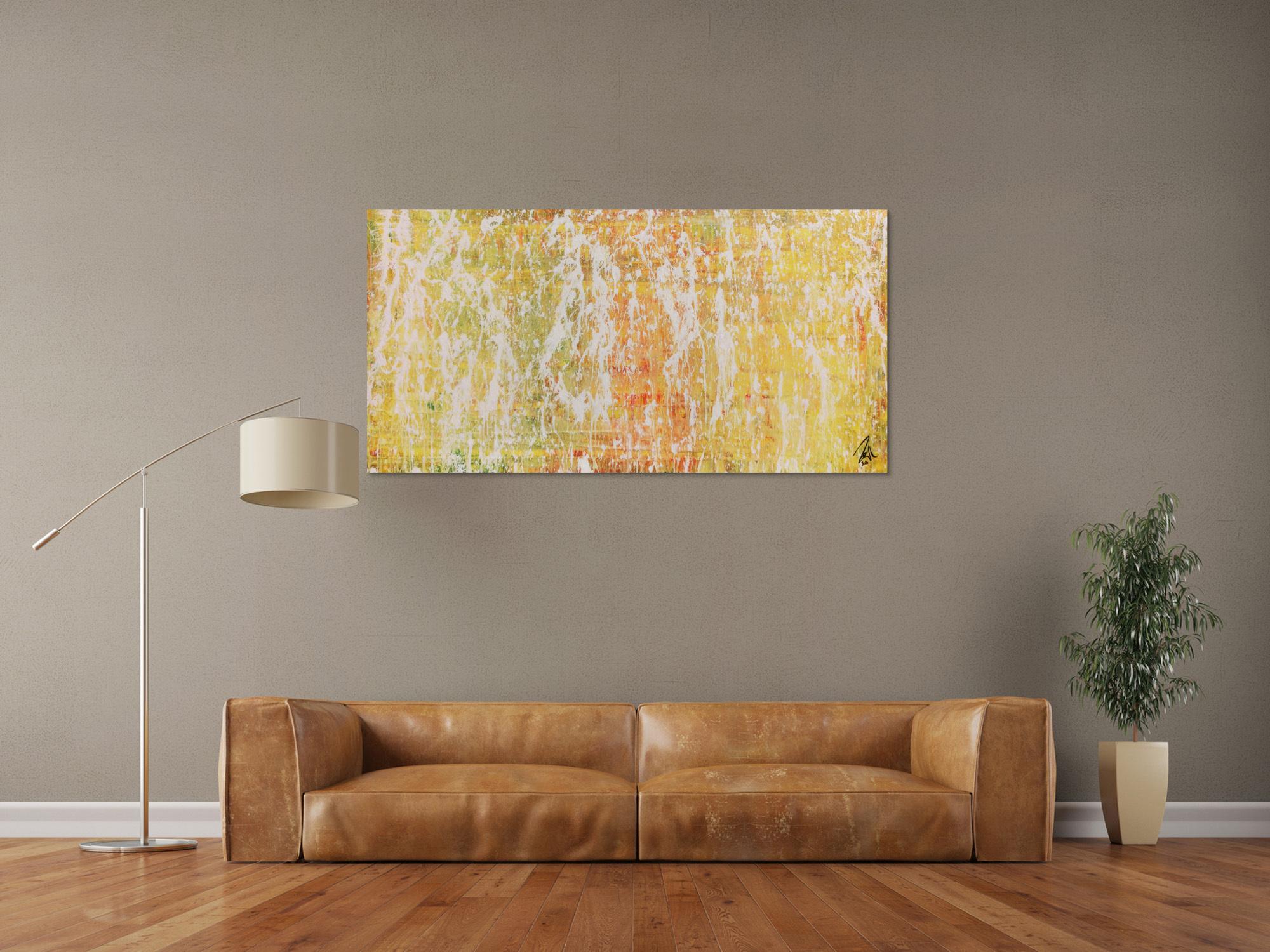 Modernes Gemälde abstrakt mit viel gelb und weiß