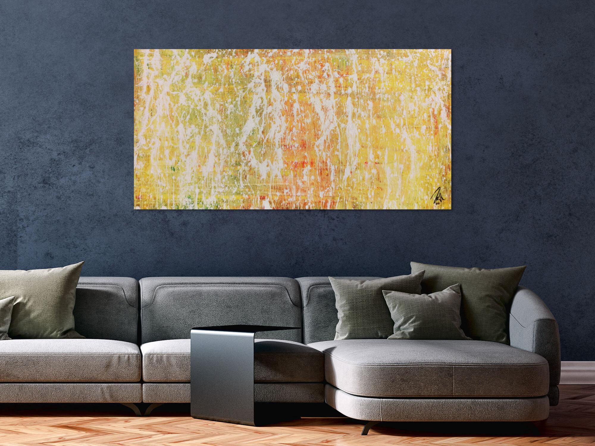 Modernes Gemälde abstrakt mit viel gelb und weiß