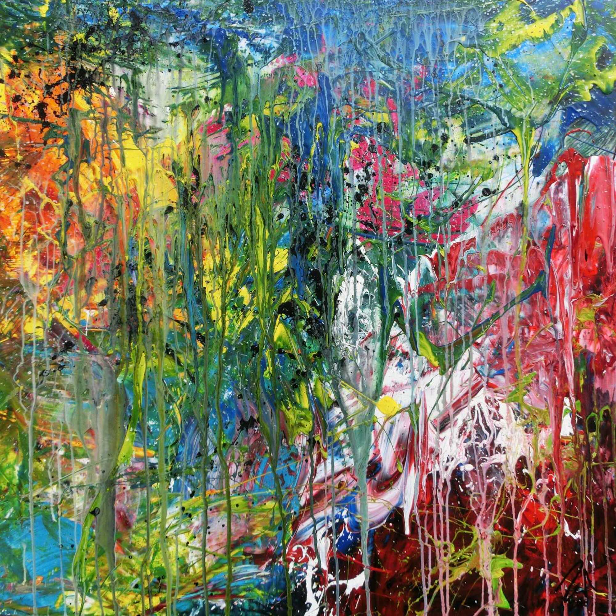 Modernes Acrylbild sehr abstrakt bunt drip painting