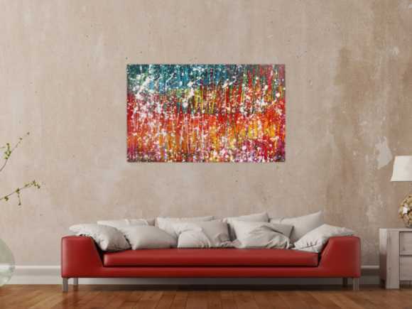 Buntes abstraktes Acrylbild sehr modern mit viel gelb rot und türkis
