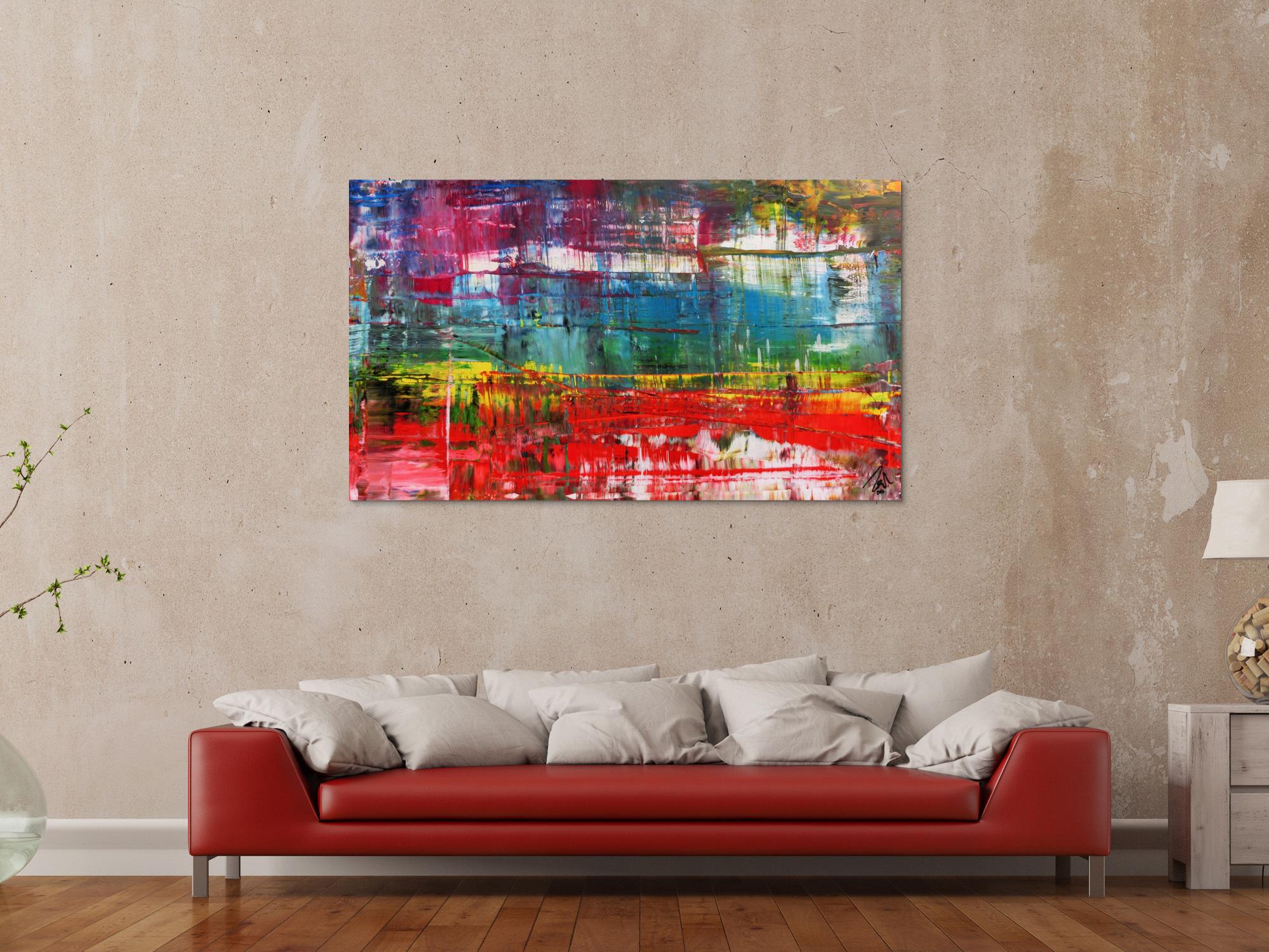 Modernes abstraktes Gemälde Spachteltechnik sehr bunt rot türkis weiß