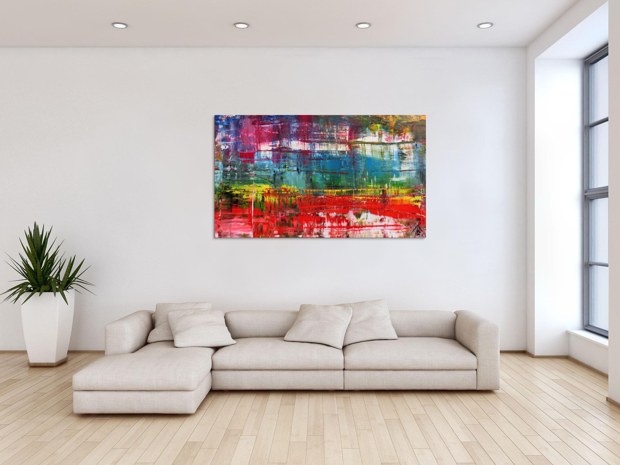 Modernes abstraktes Gemälde Spachteltechnik sehr bunt rot türkis weiß