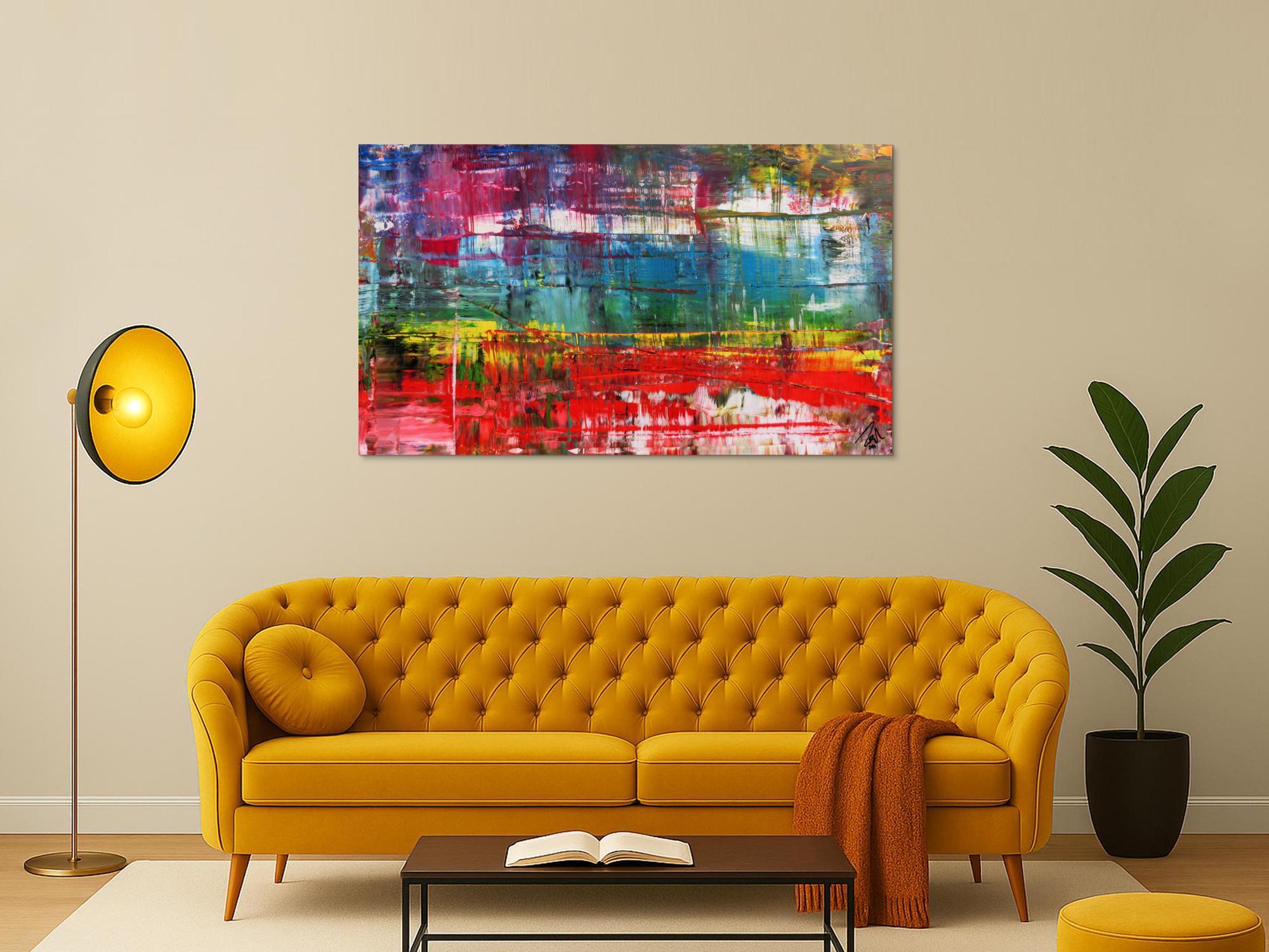 Modernes abstraktes Gemälde Spachteltechnik sehr bunt rot türkis weiß