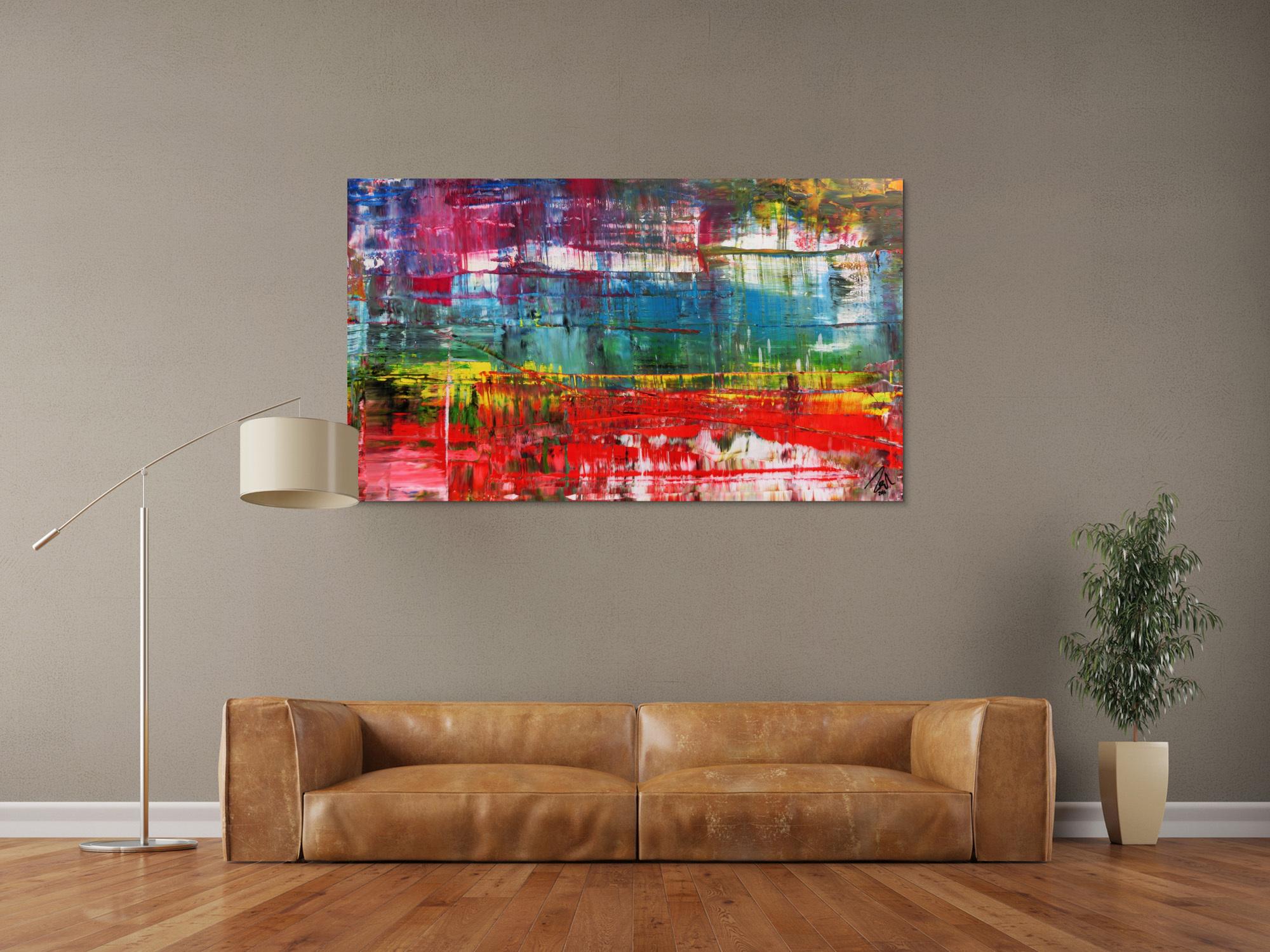 Modernes abstraktes Gemälde Spachteltechnik sehr bunt rot türkis weiß