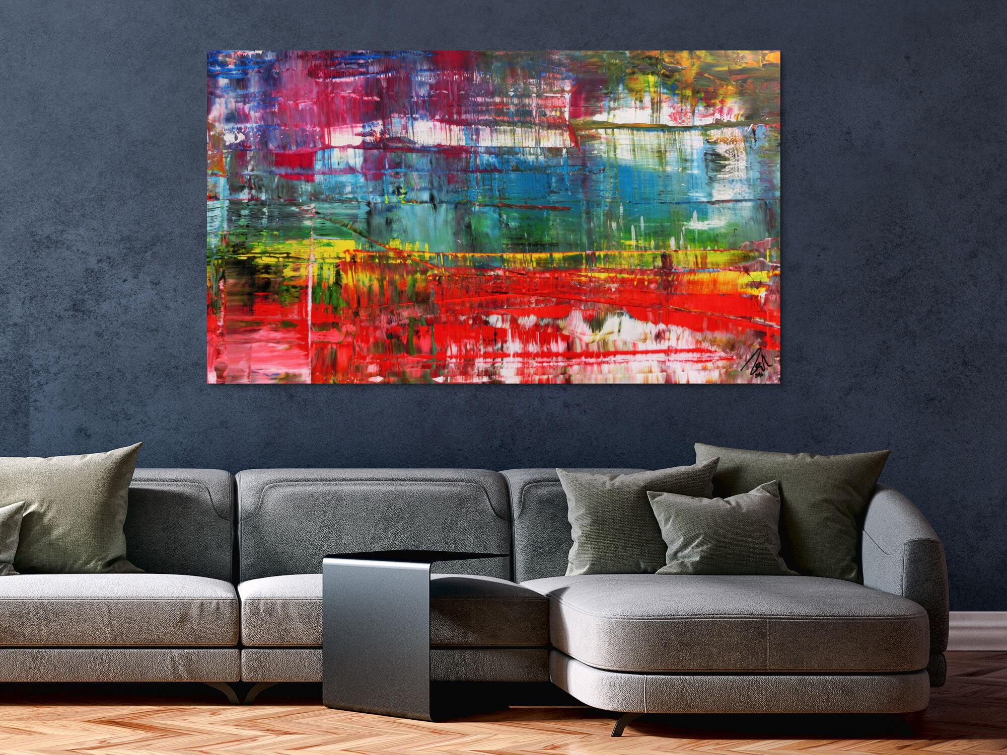 Modernes abstraktes Gemälde Spachteltechnik sehr bunt rot türkis weiß