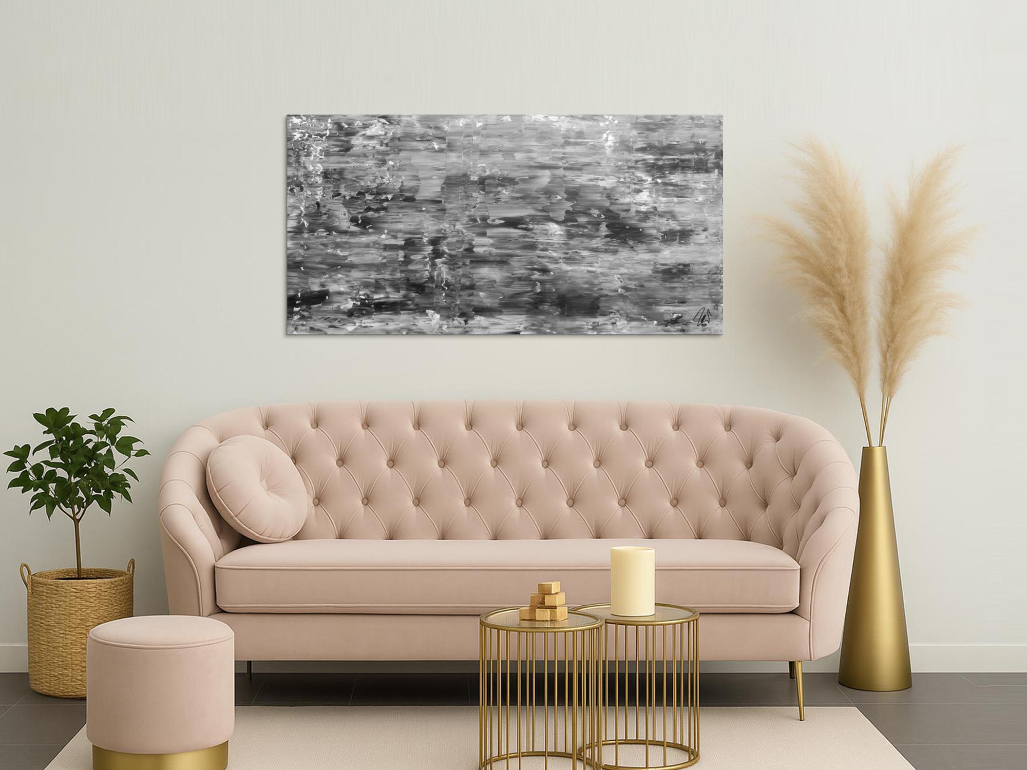 Abstraktes Acrylgemälde schlicht mondern in schwarz weiß grau