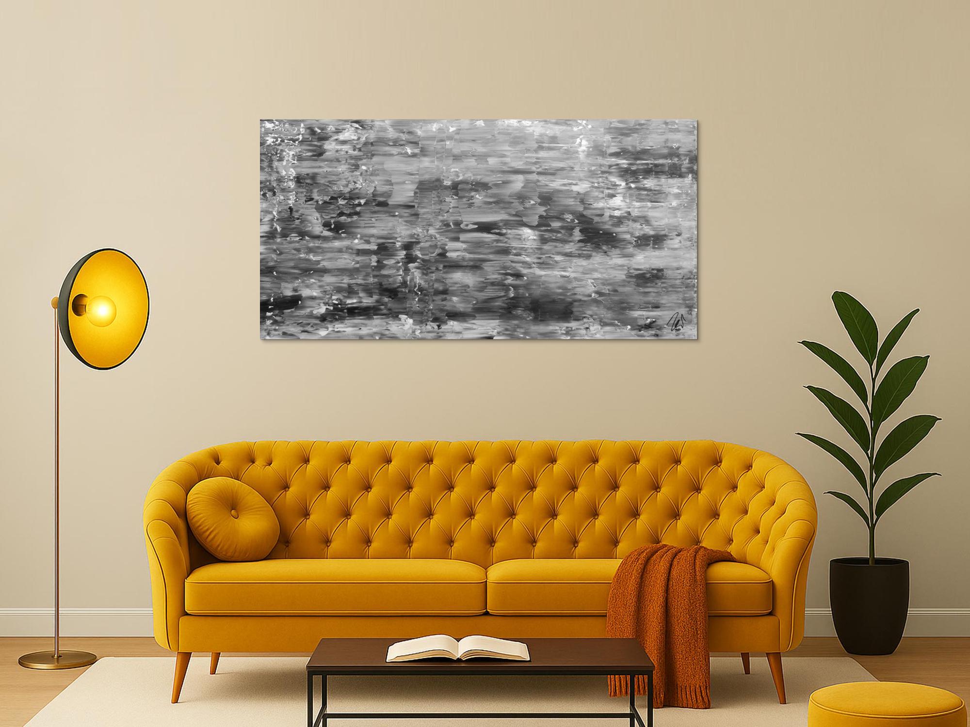 Abstraktes Acrylgemälde schlicht mondern in schwarz weiß grau