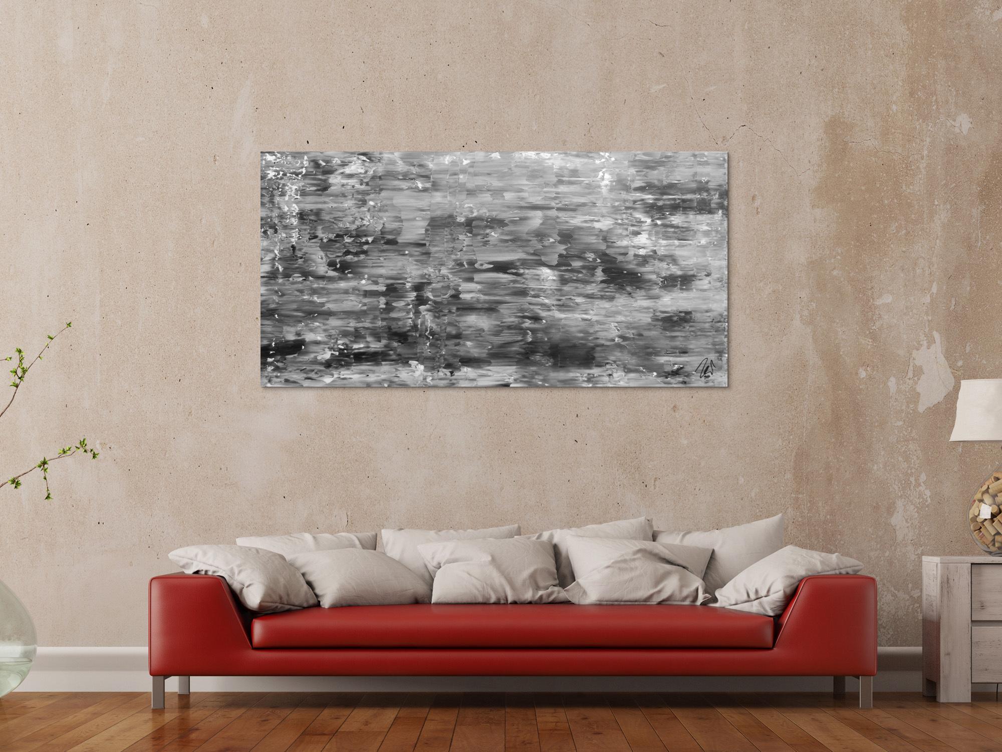 Abstraktes Acrylgemälde schlicht mondern in schwarz weiß grau