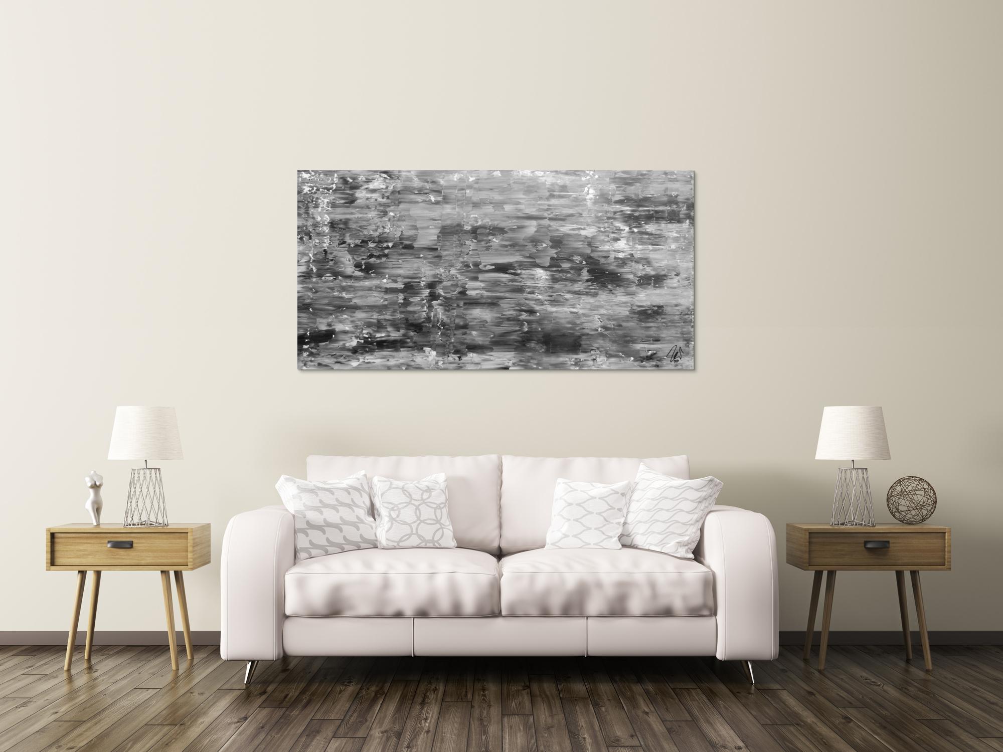 Abstraktes Acrylgemälde schlicht mondern in schwarz weiß grau