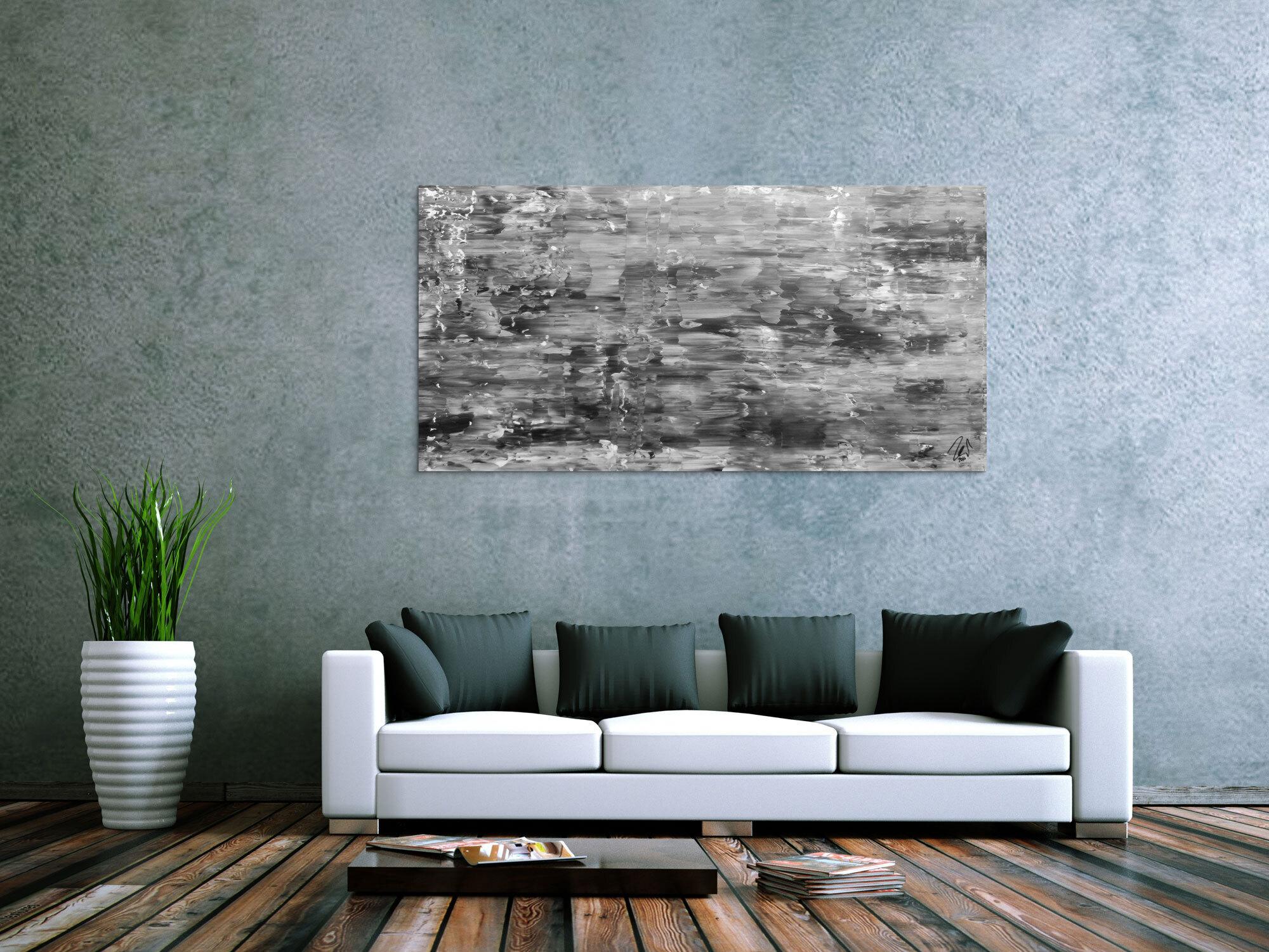 Abstraktes Acrylgemälde schlicht mondern in schwarz weiß grau