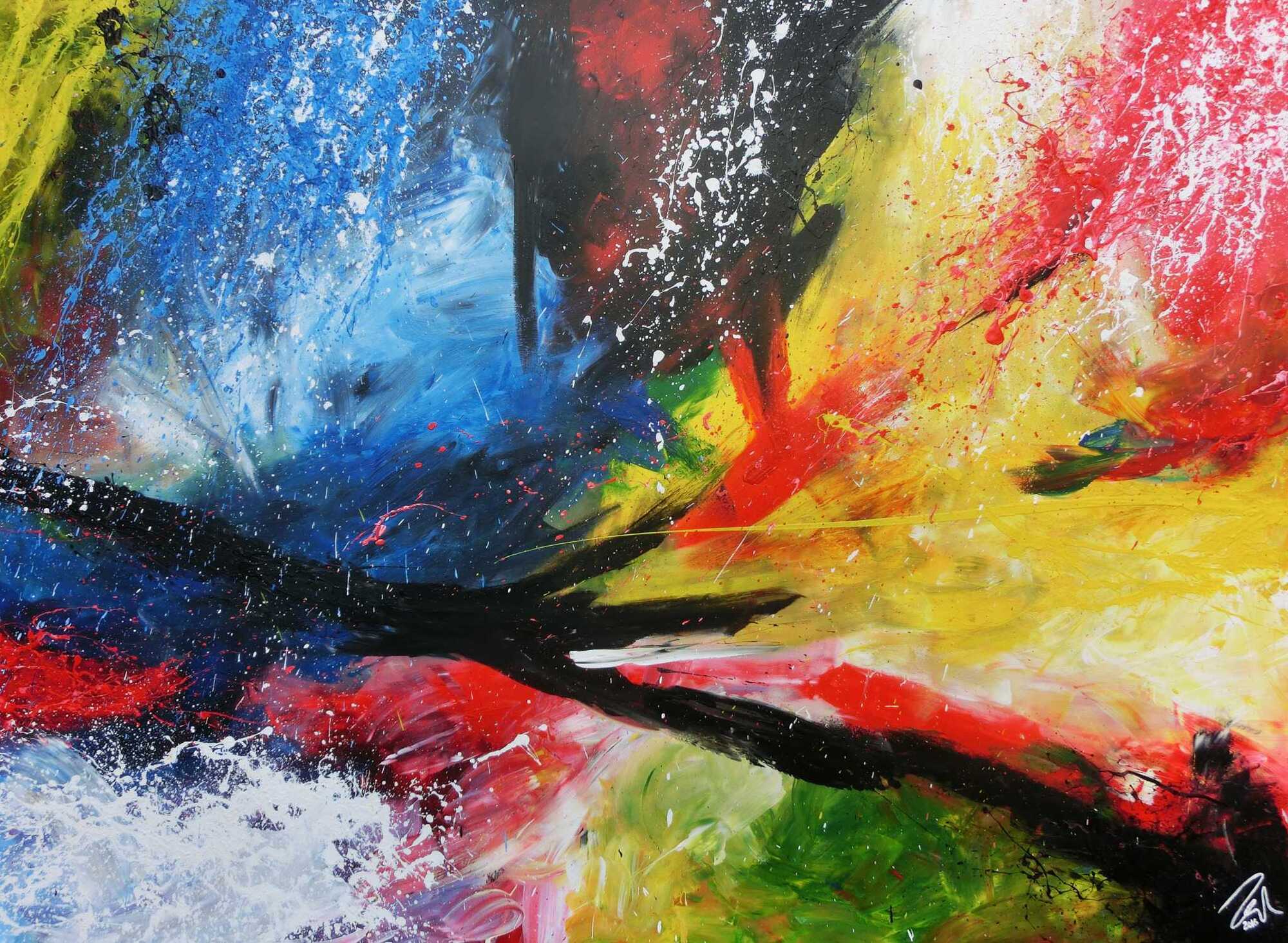 Sehr modernes Acrylgemälde abstrakt bunt viele Farben zeitgenössisch