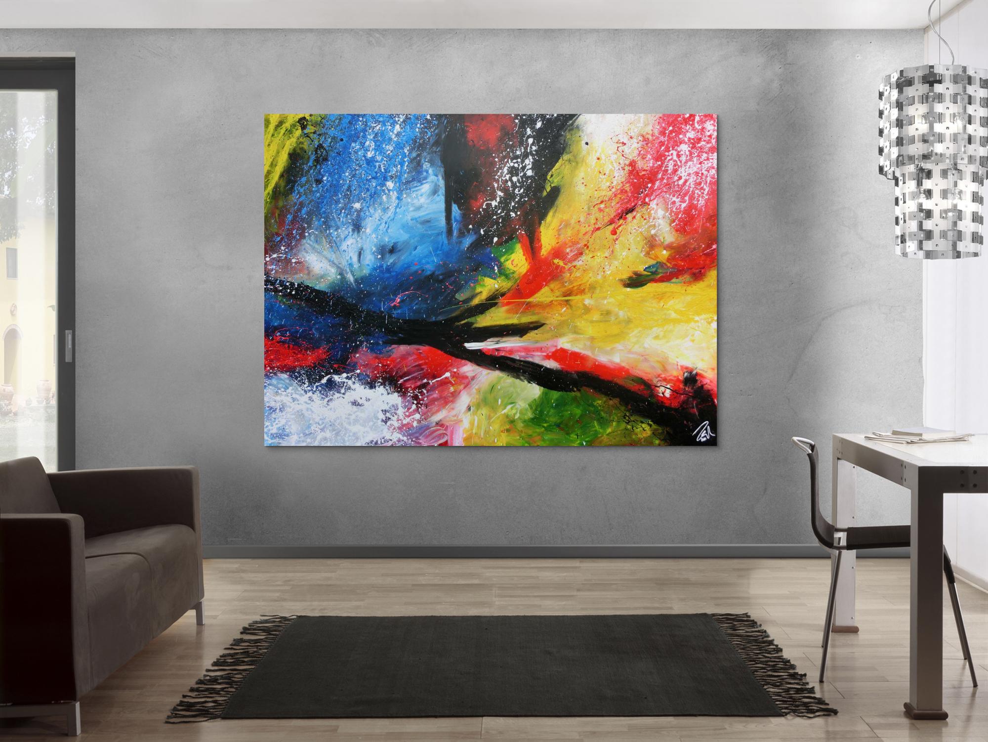 Sehr modernes Acrylgemälde abstrakt bunt viele Farben zeitgenössisch