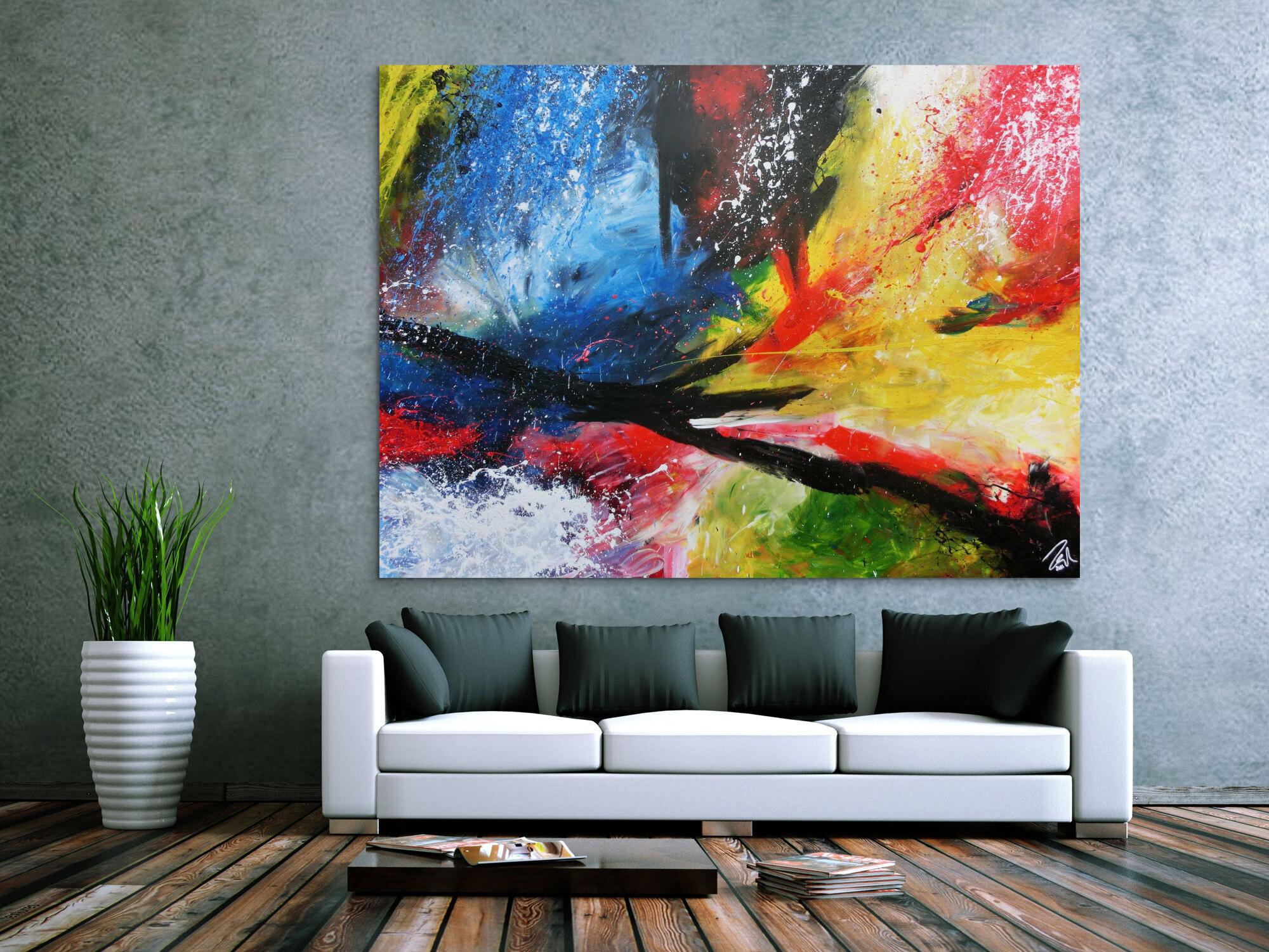 Sehr modernes Acrylgemälde abstrakt bunt viele Farben zeitgenössisch