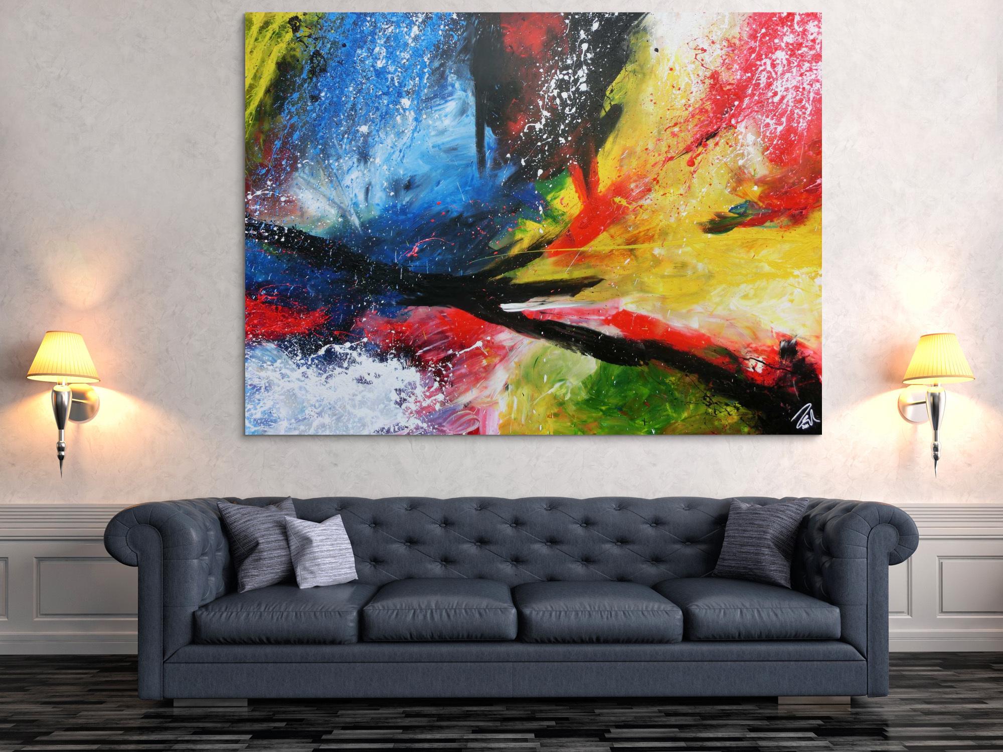 Sehr modernes Acrylgemälde abstrakt bunt viele Farben zeitgenössisch