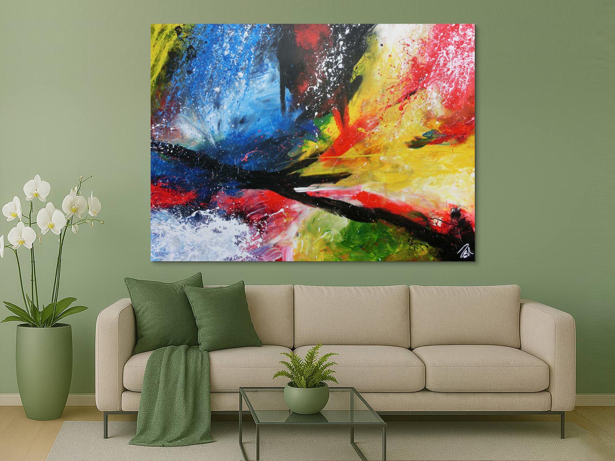 Sehr modernes Acrylgemälde abstrakt bunt viele Farben zeitgenössisch