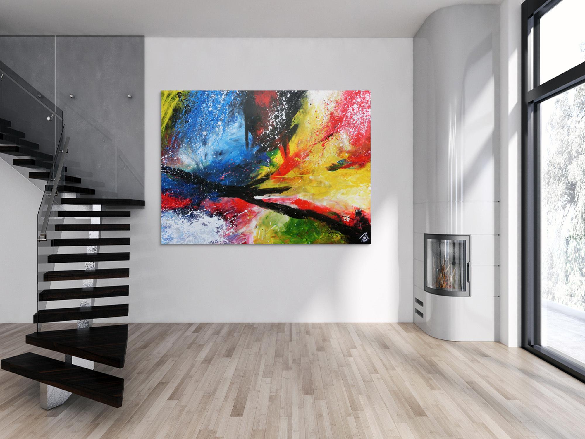 Sehr modernes Acrylgemälde abstrakt bunt viele Farben zeitgenössisch