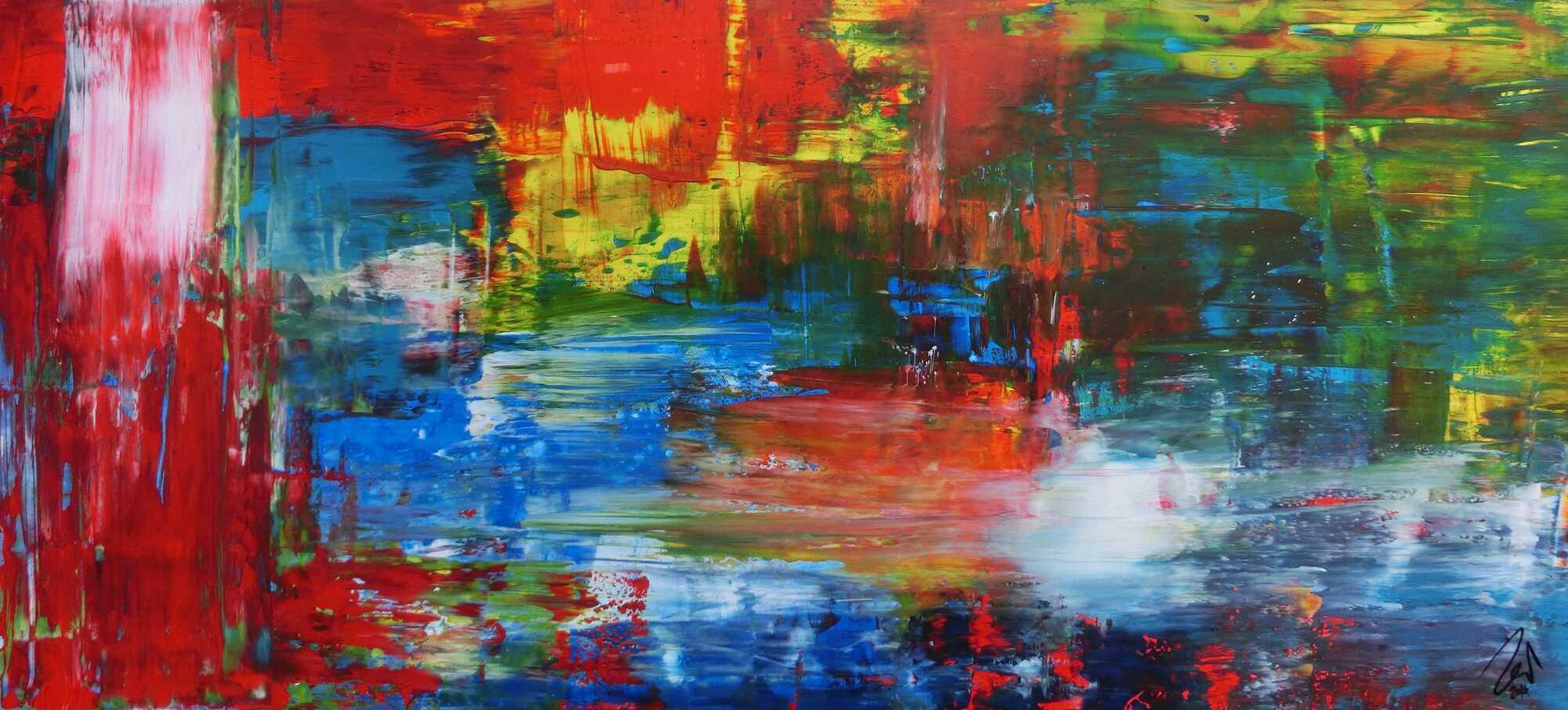 Abstraktes Acrylbild modern mit Spachteltechnik sehr bunt