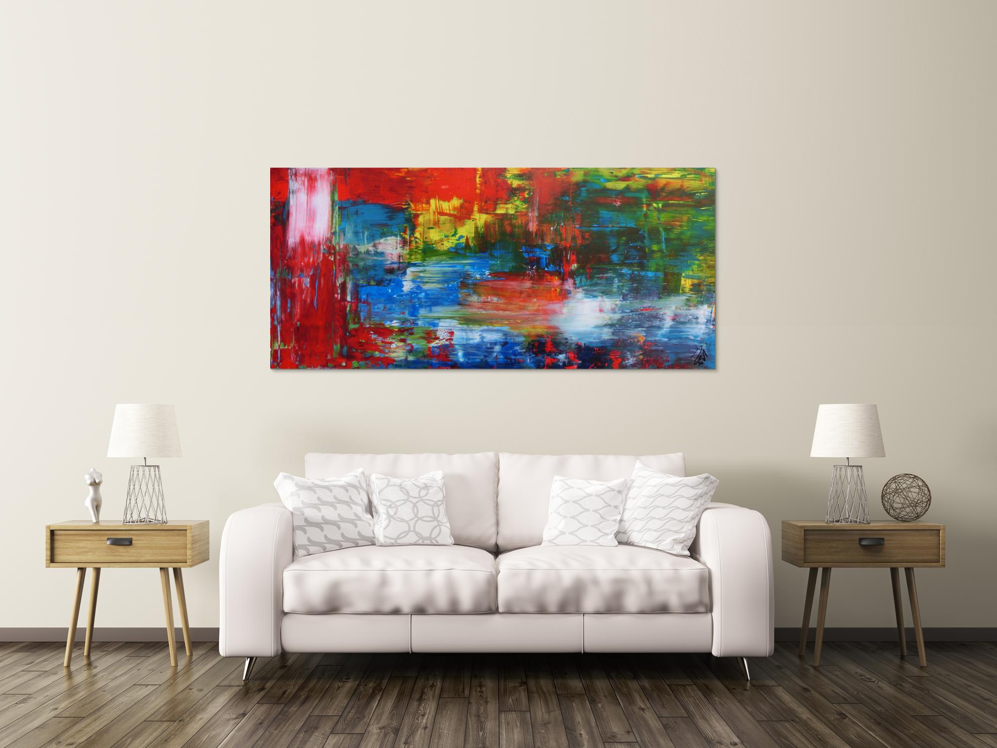 Abstraktes Acrylbild modern mit Spachteltechnik sehr bunt