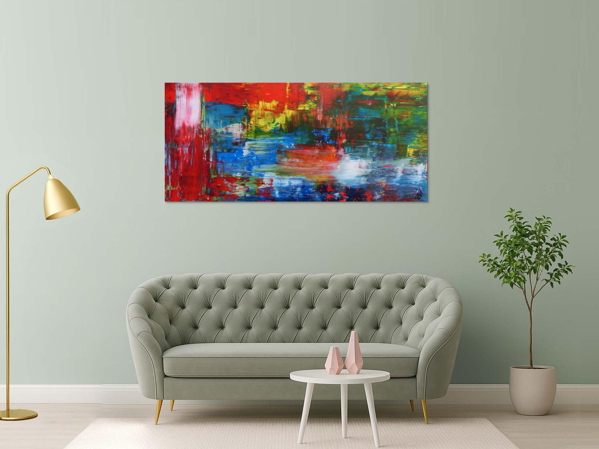 Abstraktes Acrylbild modern mit Spachteltechnik sehr bunt