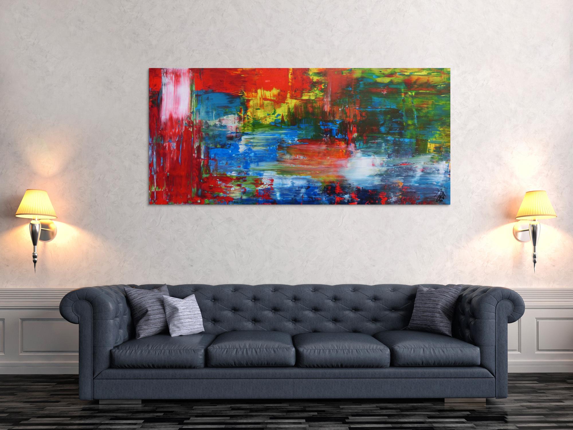 Abstraktes Acrylbild modern mit Spachteltechnik sehr bunt
