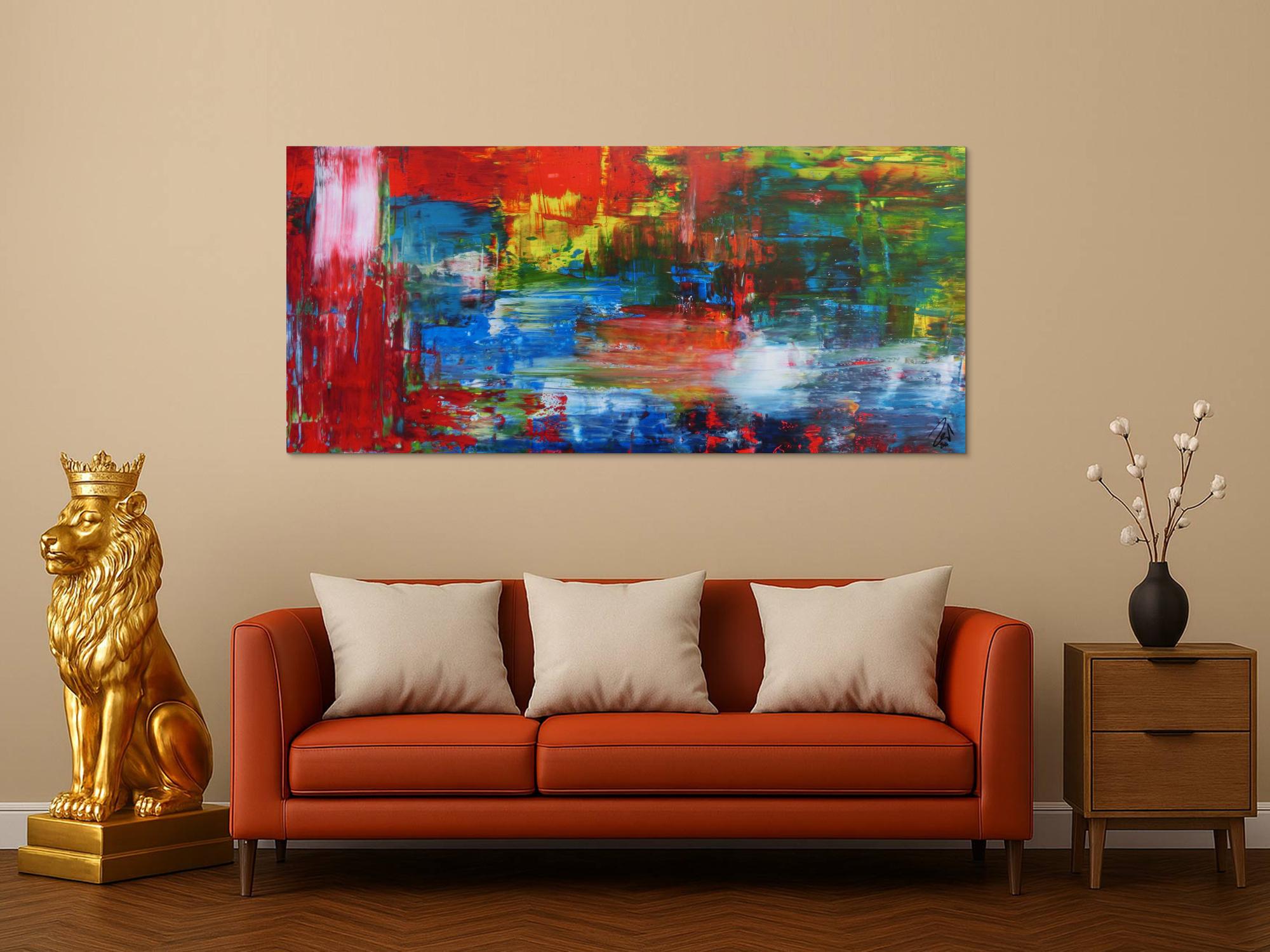 Abstraktes Acrylbild modern mit Spachteltechnik sehr bunt