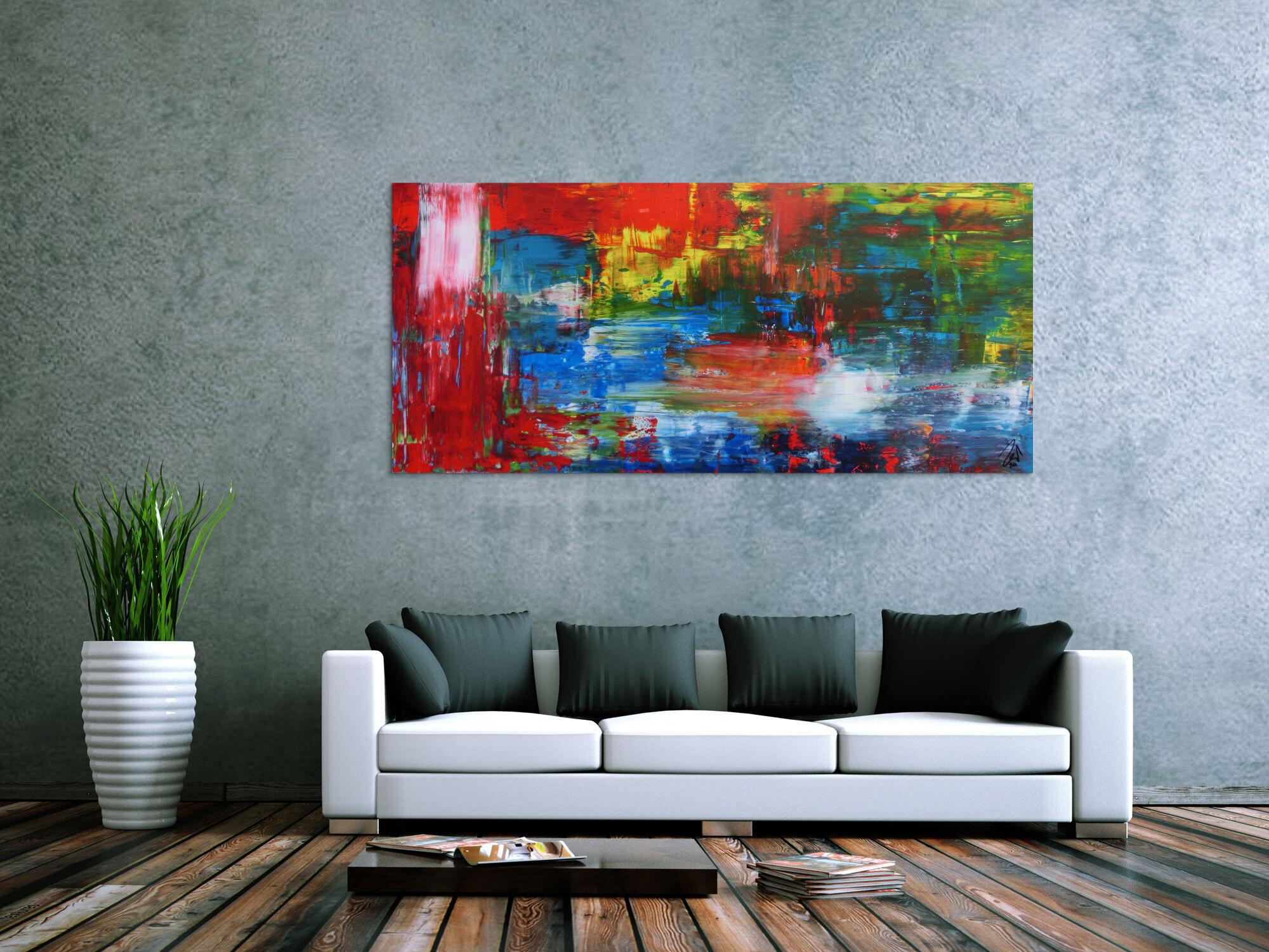 Abstraktes Acrylbild modern mit Spachteltechnik sehr bunt