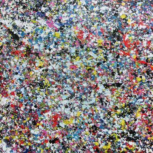 Sehr buntes Acrylbild modern abstrakt mit vielen Farben quadratisch