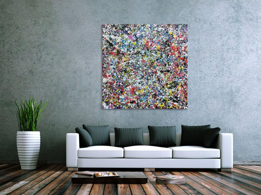 Sehr buntes Acrylbild modern abstrakt mit vielen Farben quadratisch
