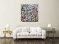 Sehr buntes Acrylbild modern abstrakt mit vielen Farben quadratisch