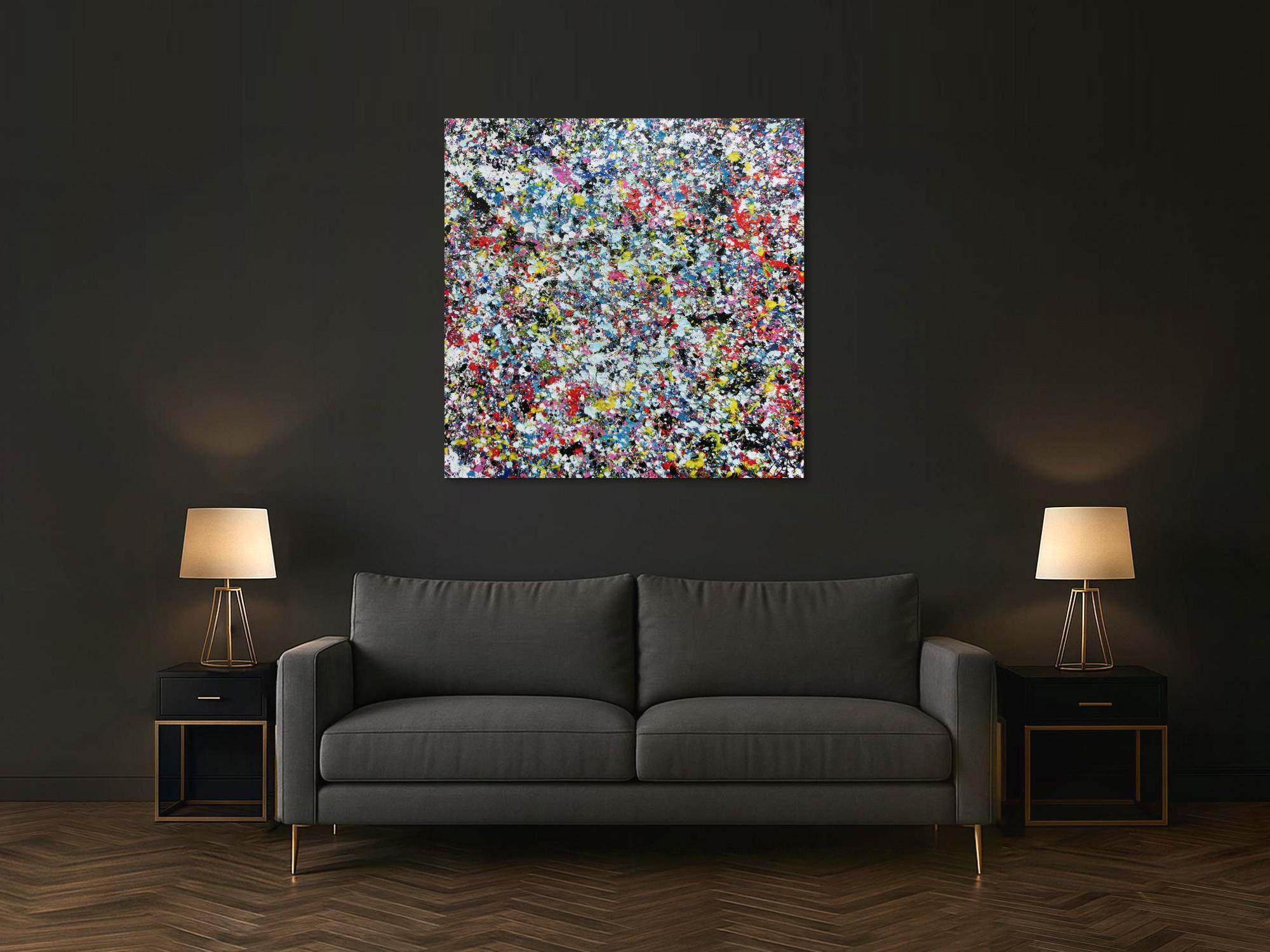 Sehr buntes Acrylbild modern abstrakt mit vielen Farben quadratisch