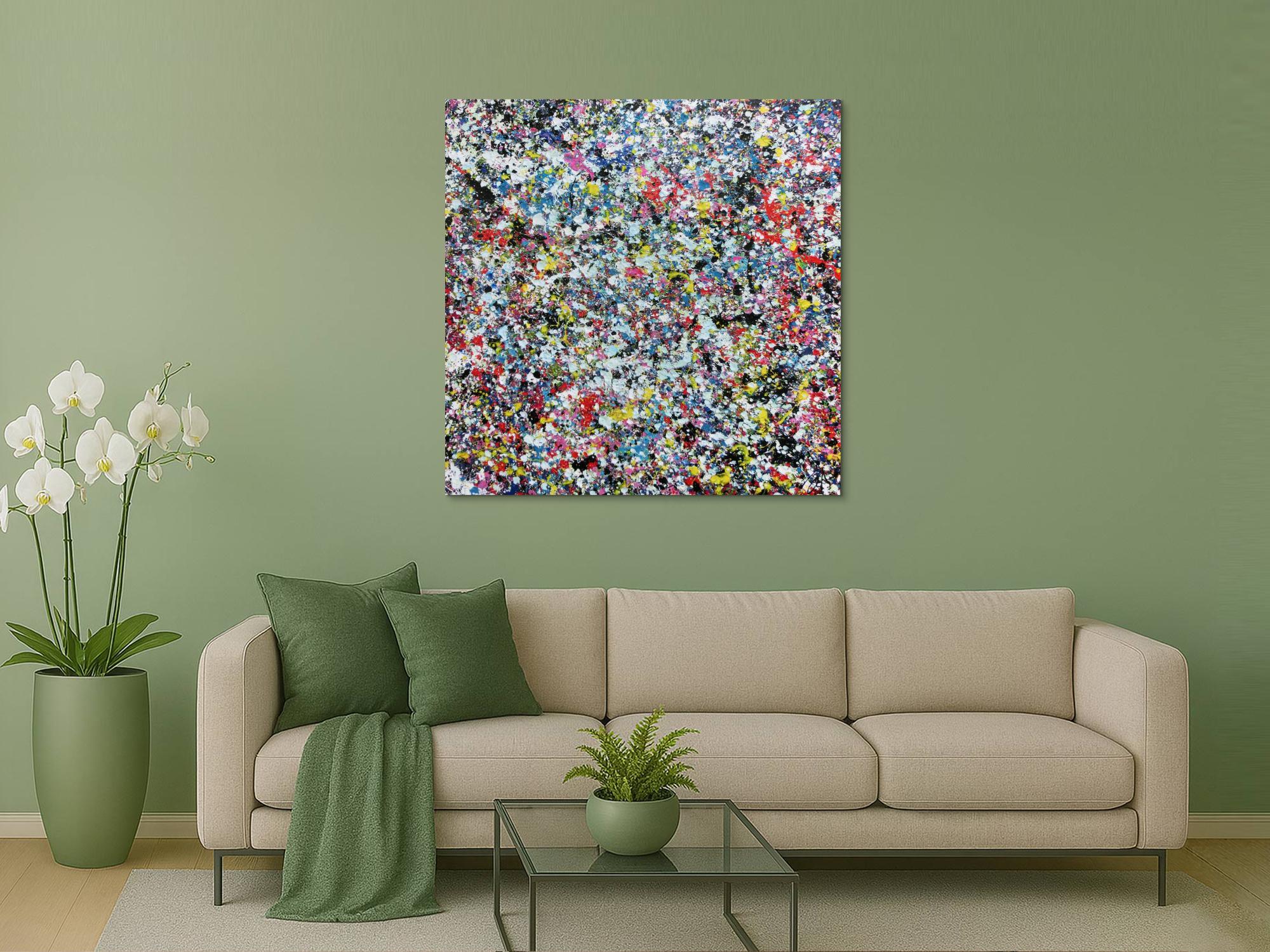 Sehr buntes Acrylbild modern abstrakt mit vielen Farben quadratisch