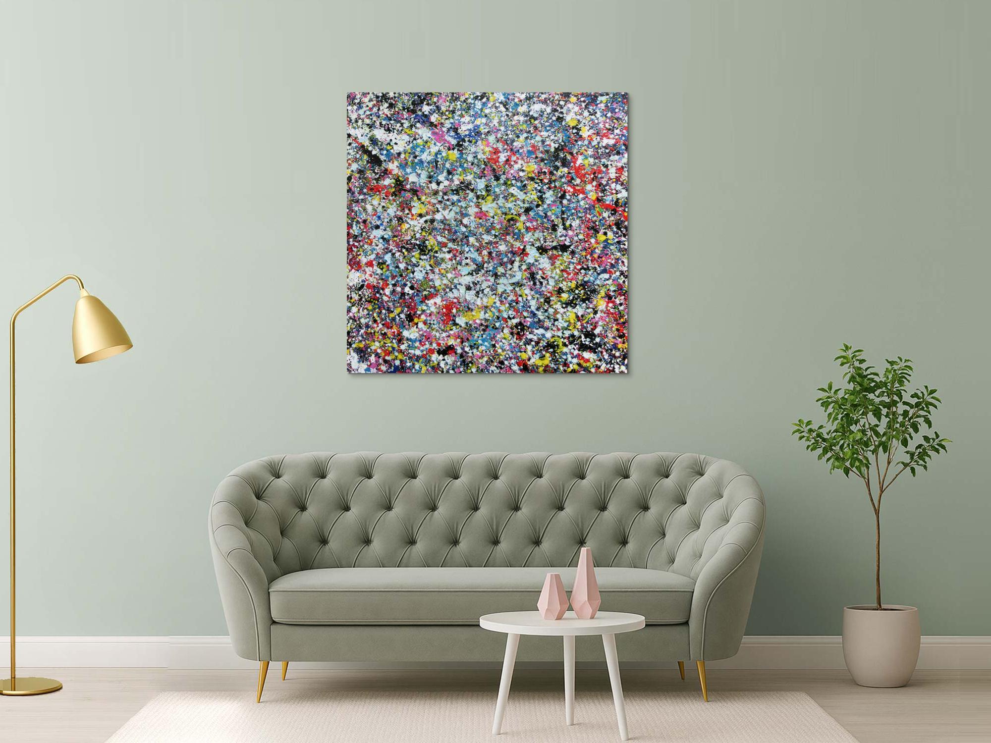 Sehr buntes Acrylbild modern abstrakt mit vielen Farben quadratisch