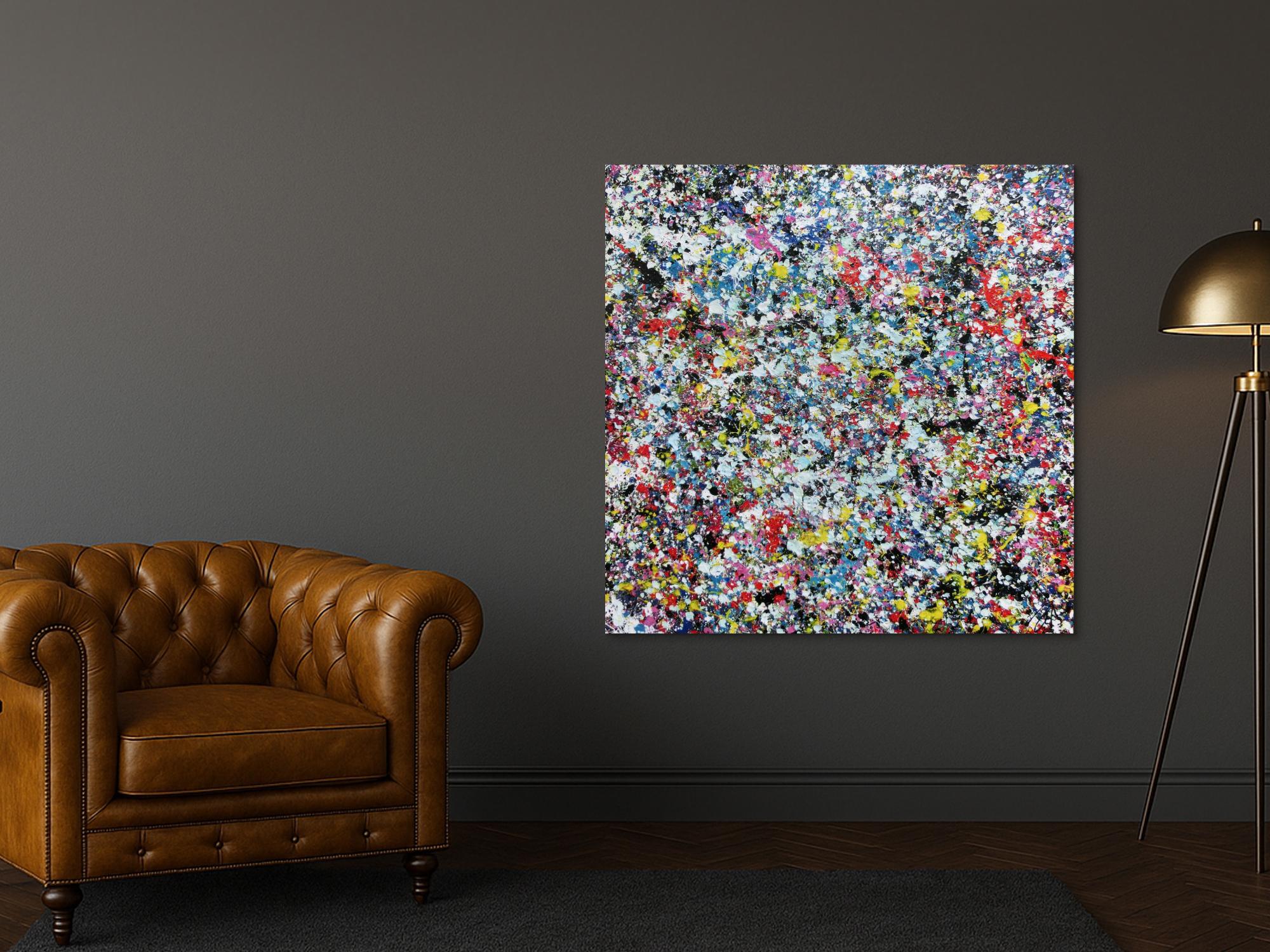 Sehr buntes Acrylbild modern abstrakt mit vielen Farben quadratisch