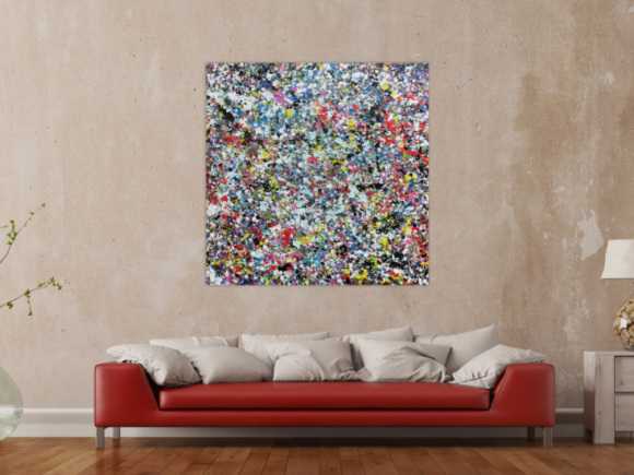 Sehr buntes Acrylbild modern abstrakt mit vielen Farben quadratisch