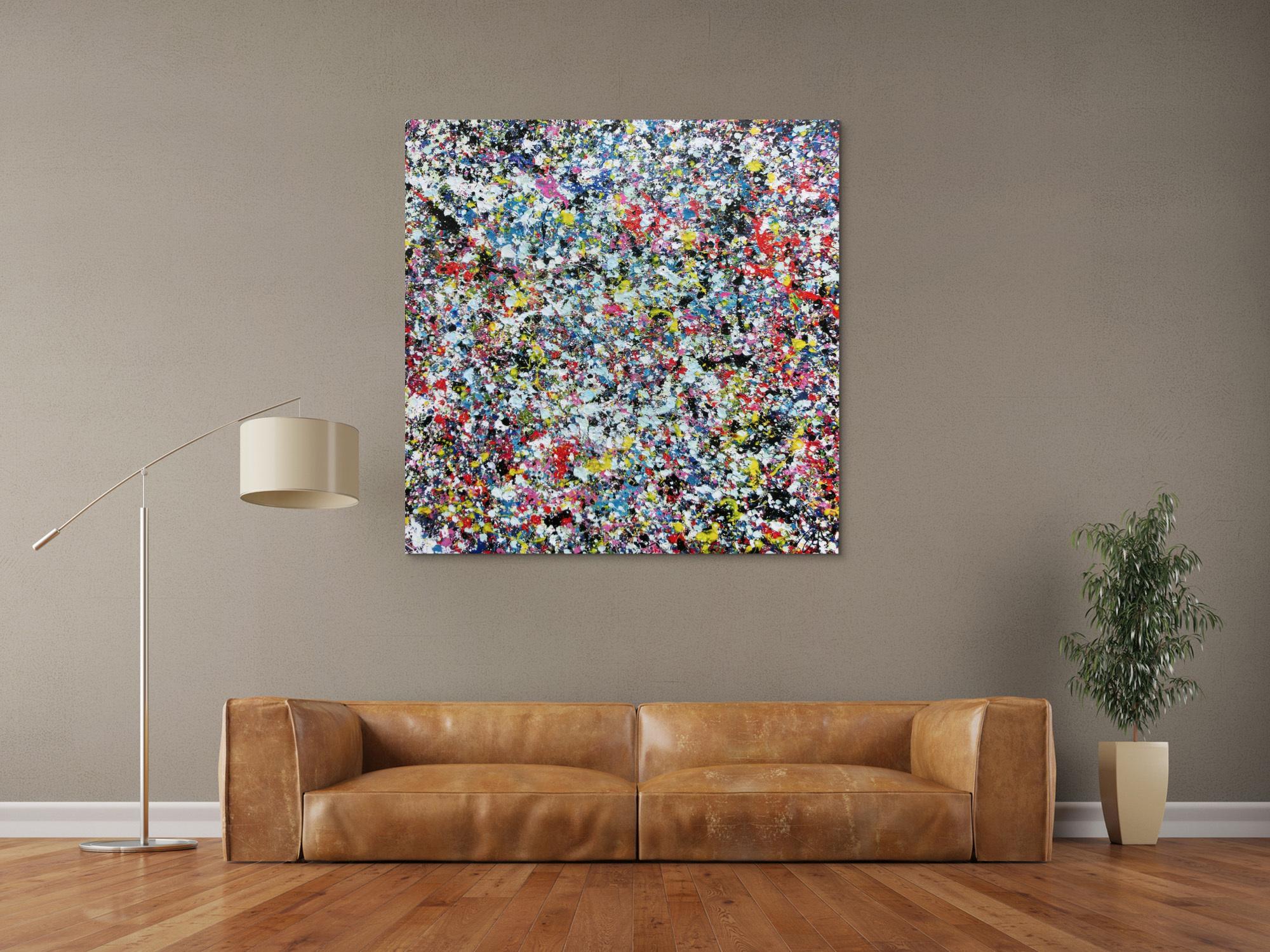 Sehr buntes Acrylbild modern abstrakt mit vielen Farben quadratisch